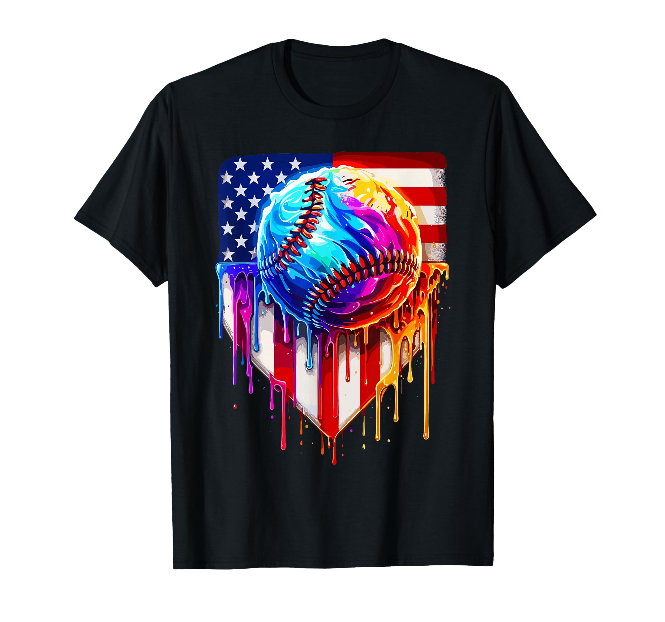 Baseball Ice Cream American Flag Drip T-Shirt - Novelty Apparel for Adults - T-Shirt, Sweatshirt, Hoodie