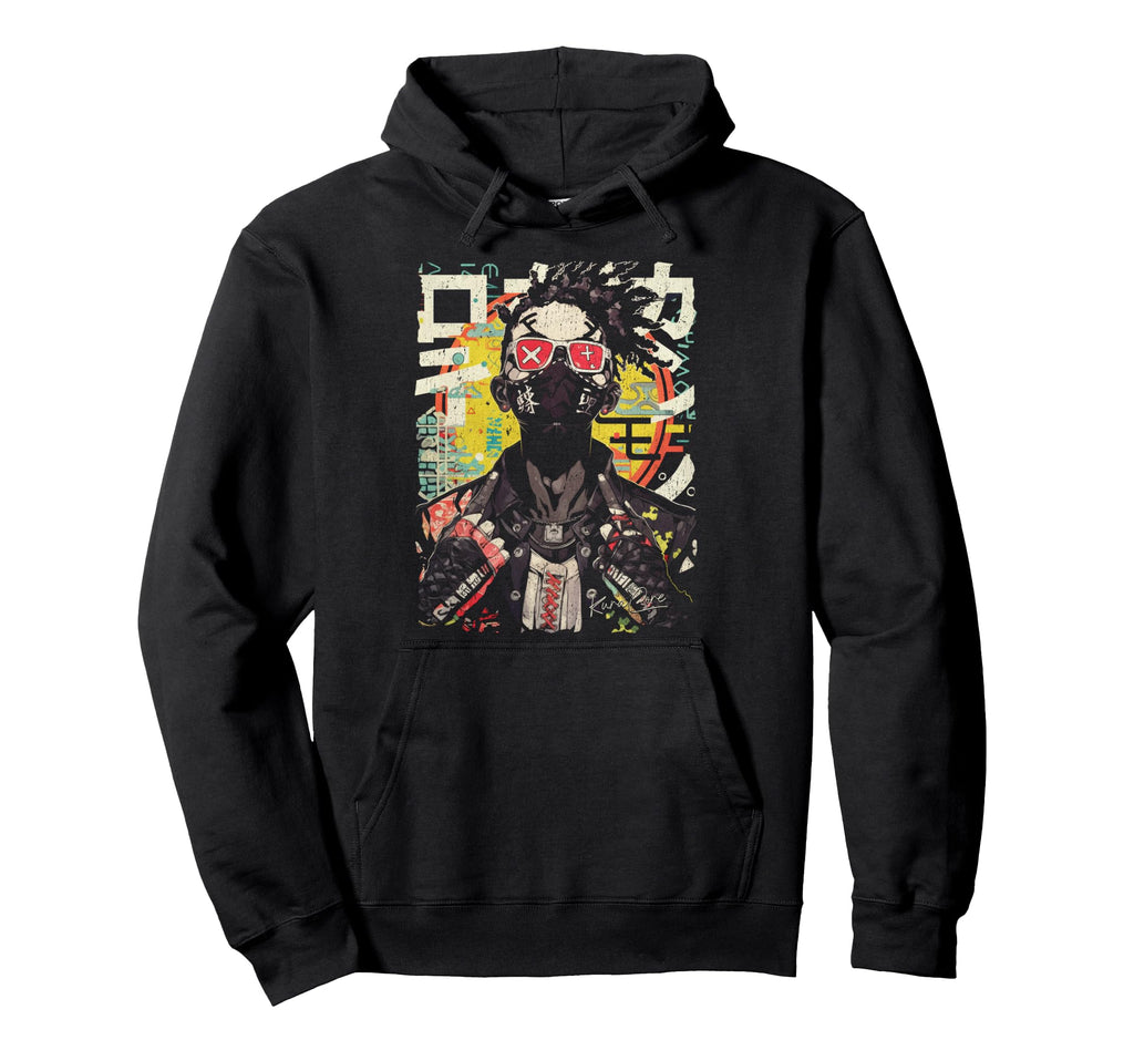 Japanese Streetwear Afro Cyberpunk Hoodie - Aesthetic Graphic for Adults - T-Shirt, Sweatshirt, Hoodie