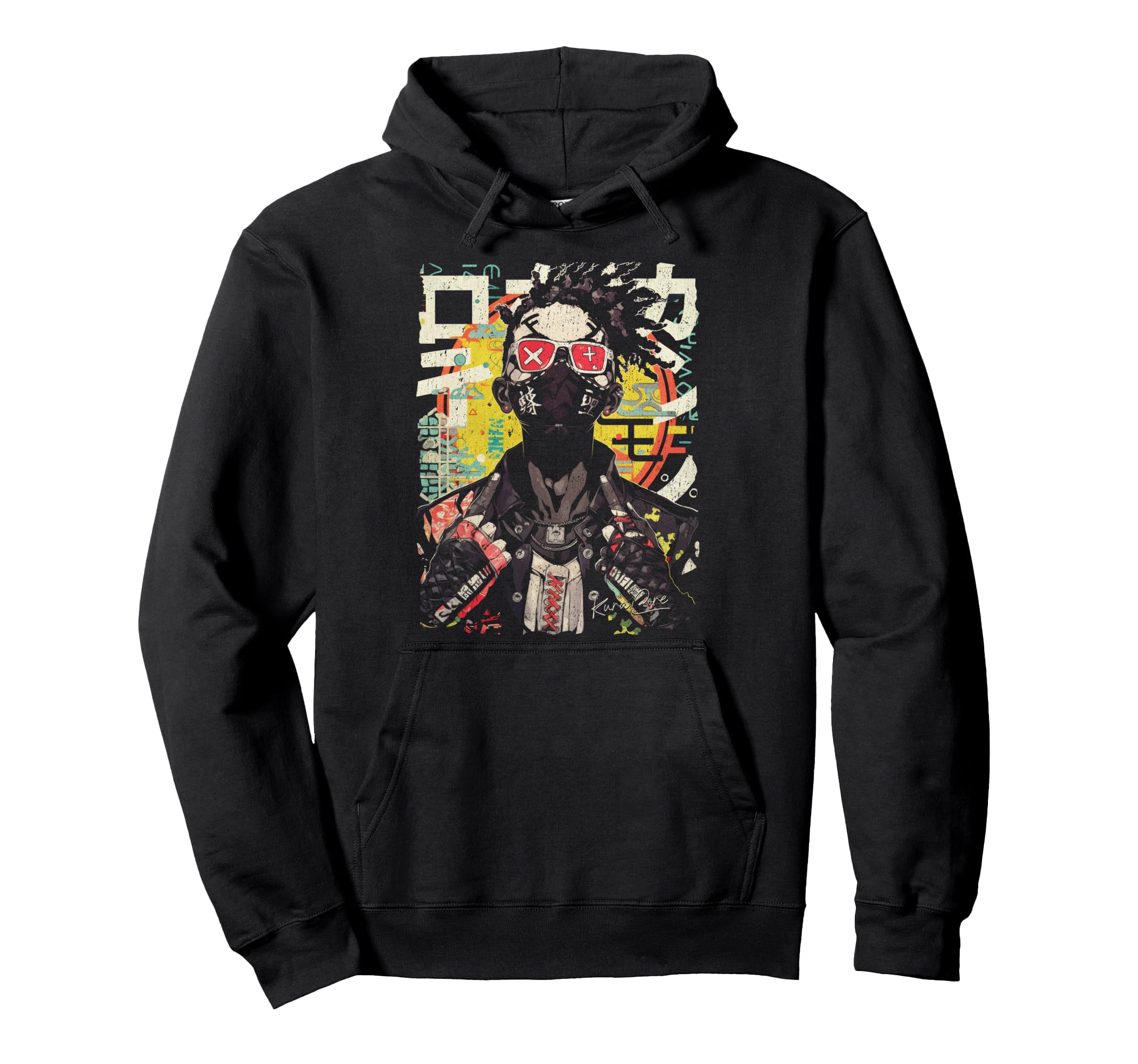 Japanese Streetwear Afro Cyberpunk Hoodie - Aesthetic Graphic for Adults - T-Shirt, Sweatshirt, Hoodie