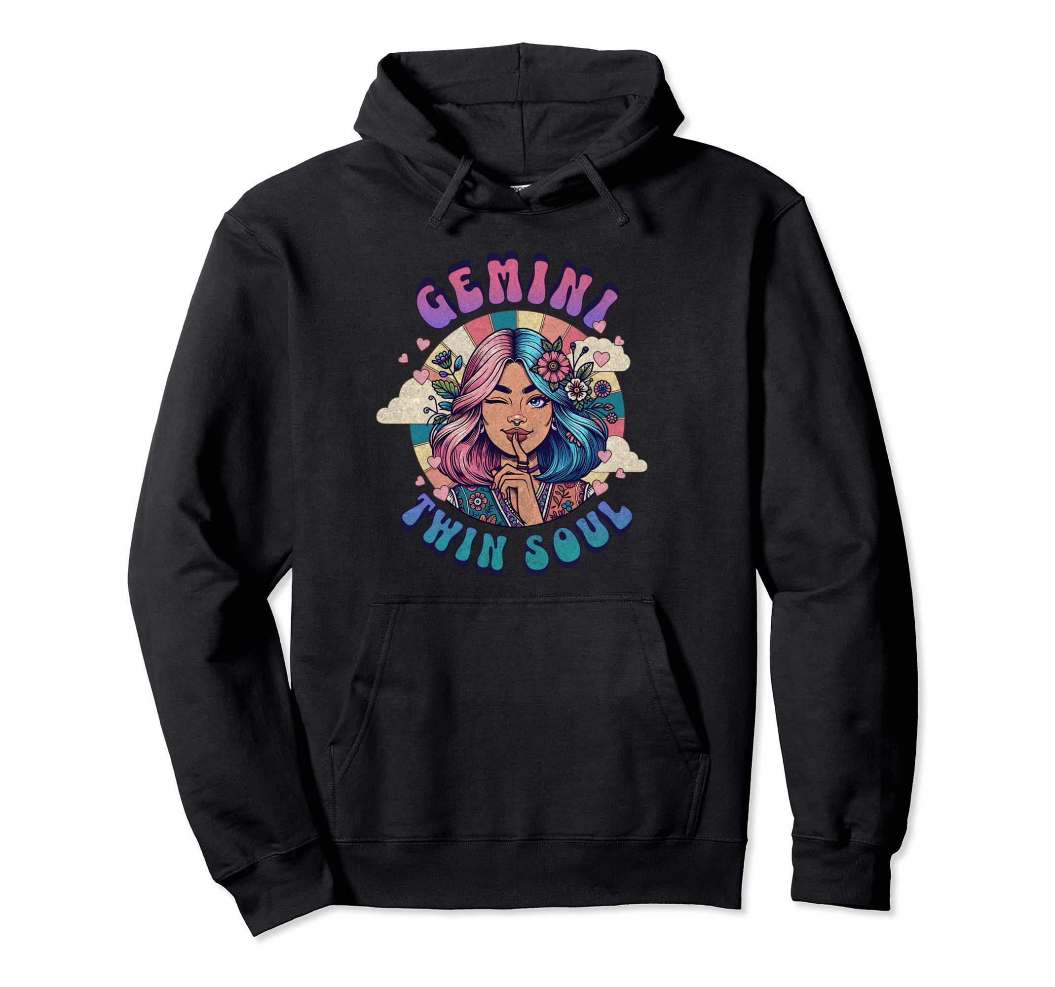 Gemini Twin Soul Hippie Bohemian Hoodie - Fun Novelty Design for Adults - T-Shirt, Sweatshirt, Hoodie