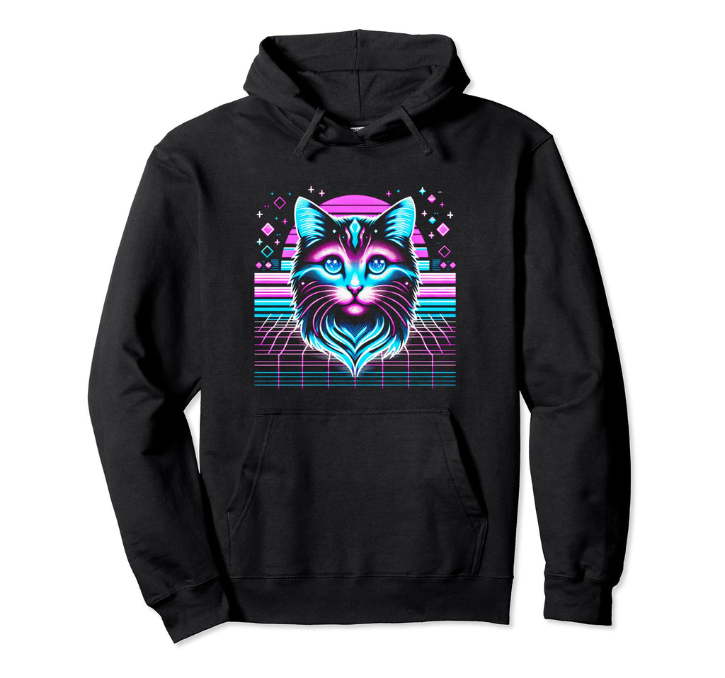 Electronic Cat Vaporwave Vivid 80S Hoodie - Streetwear Style for Adults - T-Shirt, Sweatshirt, Hoodie