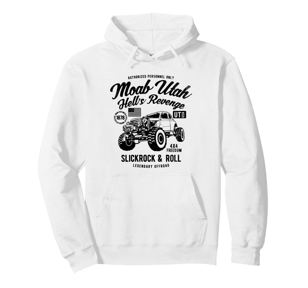 Moab Utah Hells Revenge 4X4 Distressed Hoodie - Novelty Apparel Unisex - T-Shirt, Sweatshirt, Hoodie