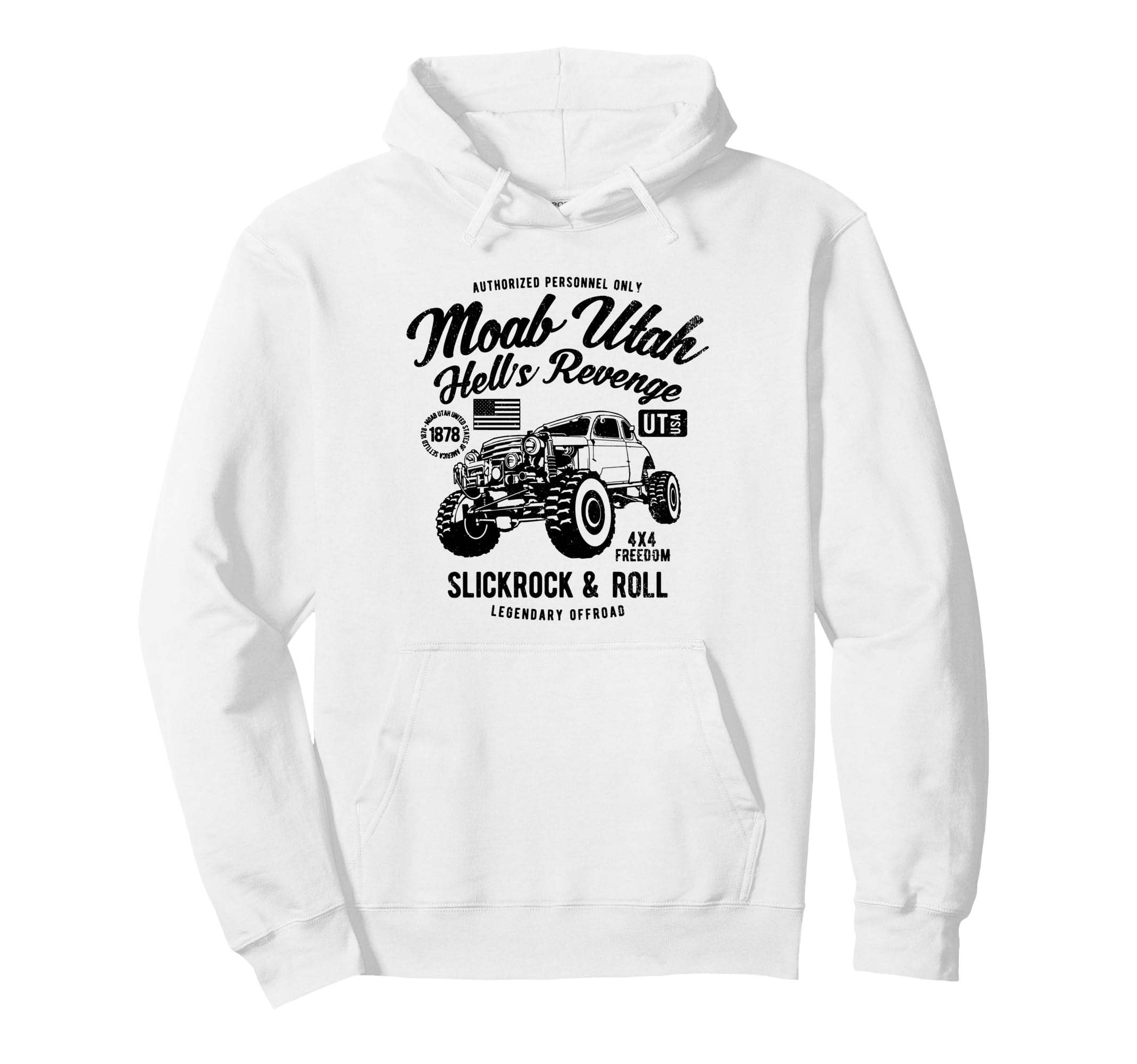 Moab Utah Hells Revenge 4X4 Distressed Hoodie - Novelty Apparel Unisex - T-Shirt, Sweatshirt, Hoodie