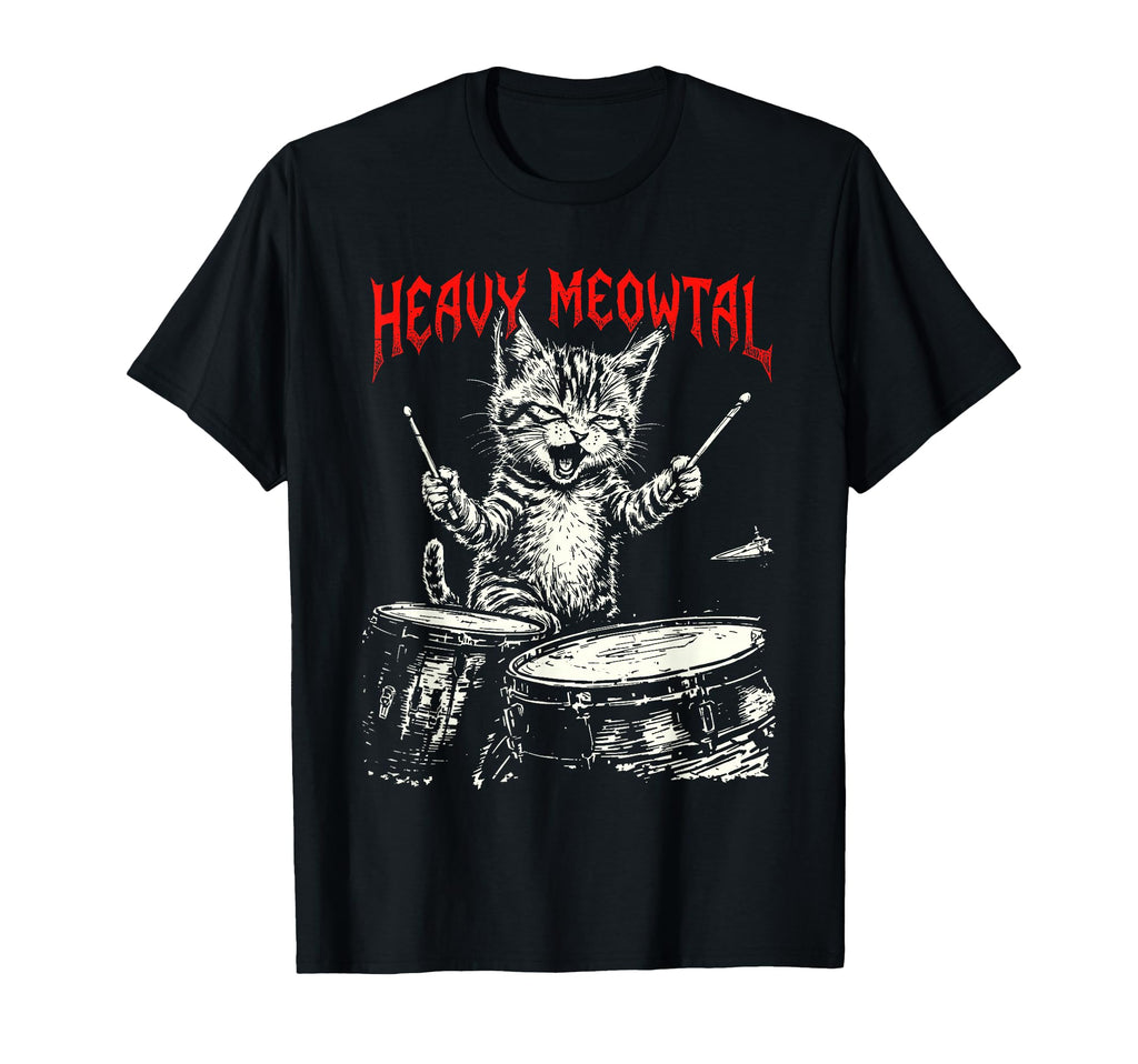 Rock Drummer Cat 80S Band T-Shirt - Custom Art Print Unisex - T-Shirt, Sweatshirt, Hoodie