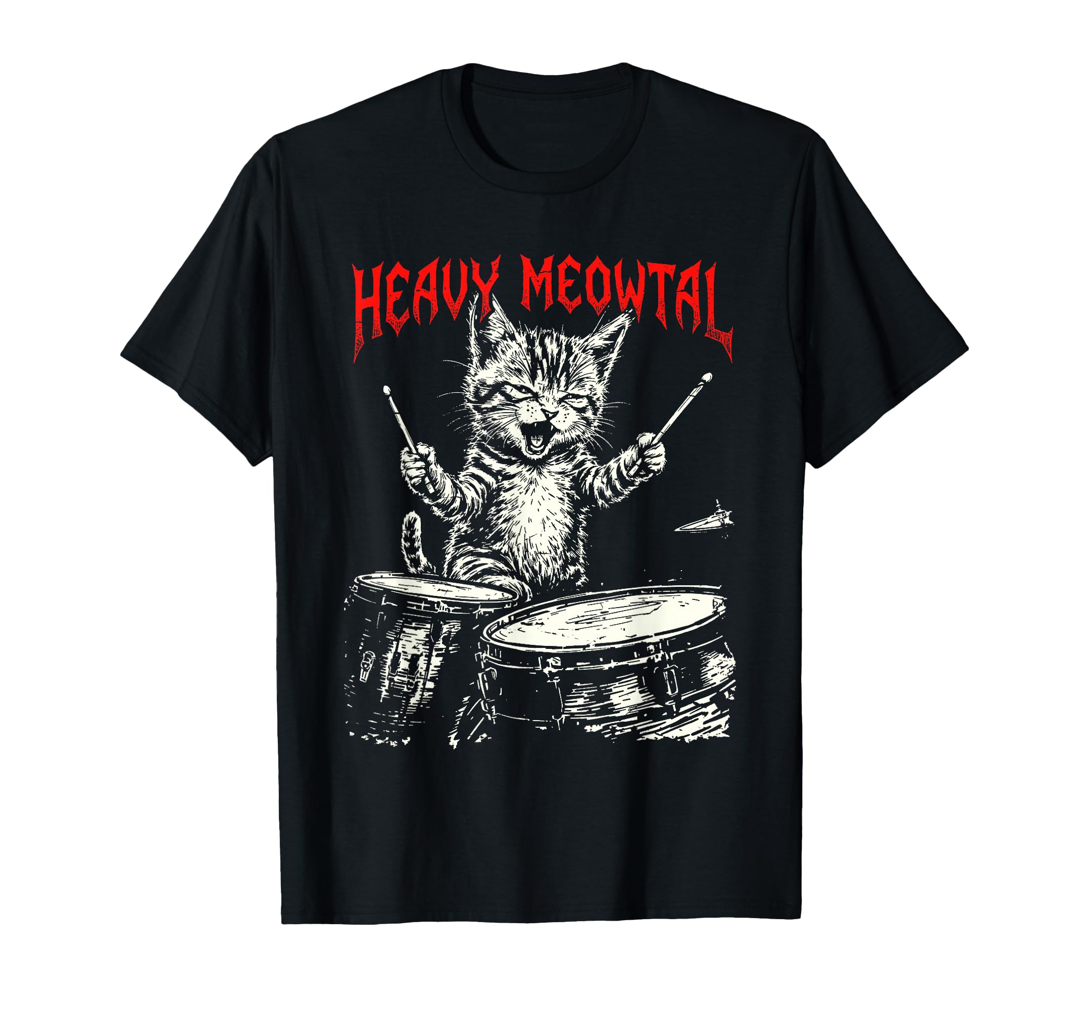Rock Drummer Cat 80S Band T-Shirt - Custom Art Print Unisex - T-Shirt, Sweatshirt, Hoodie