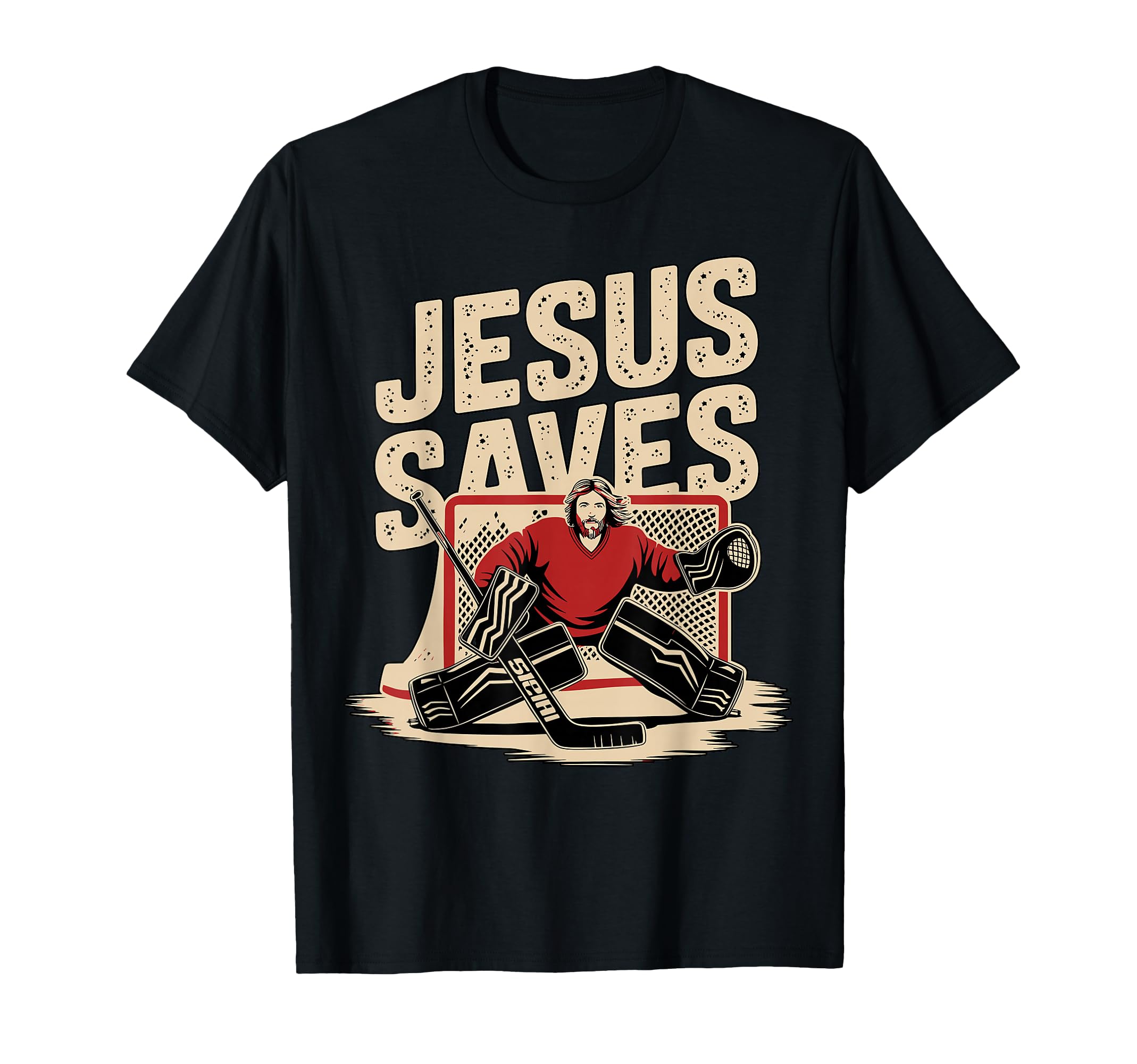 Jesus Saves Ice Hockey Goalkeeper T-Shirt - Fun Novelty Design for Adults - T-Shirt, Sweatshirt, Hoodie