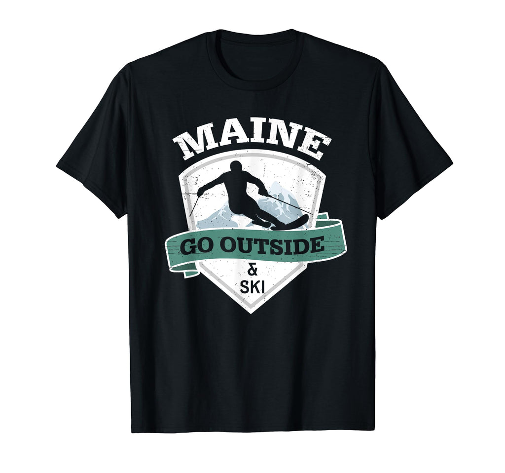 Go Outside And Ski Maine Distressed T-Shirt - Minimalist Print for Adults - T-Shirt, Sweatshirt, Hoodie