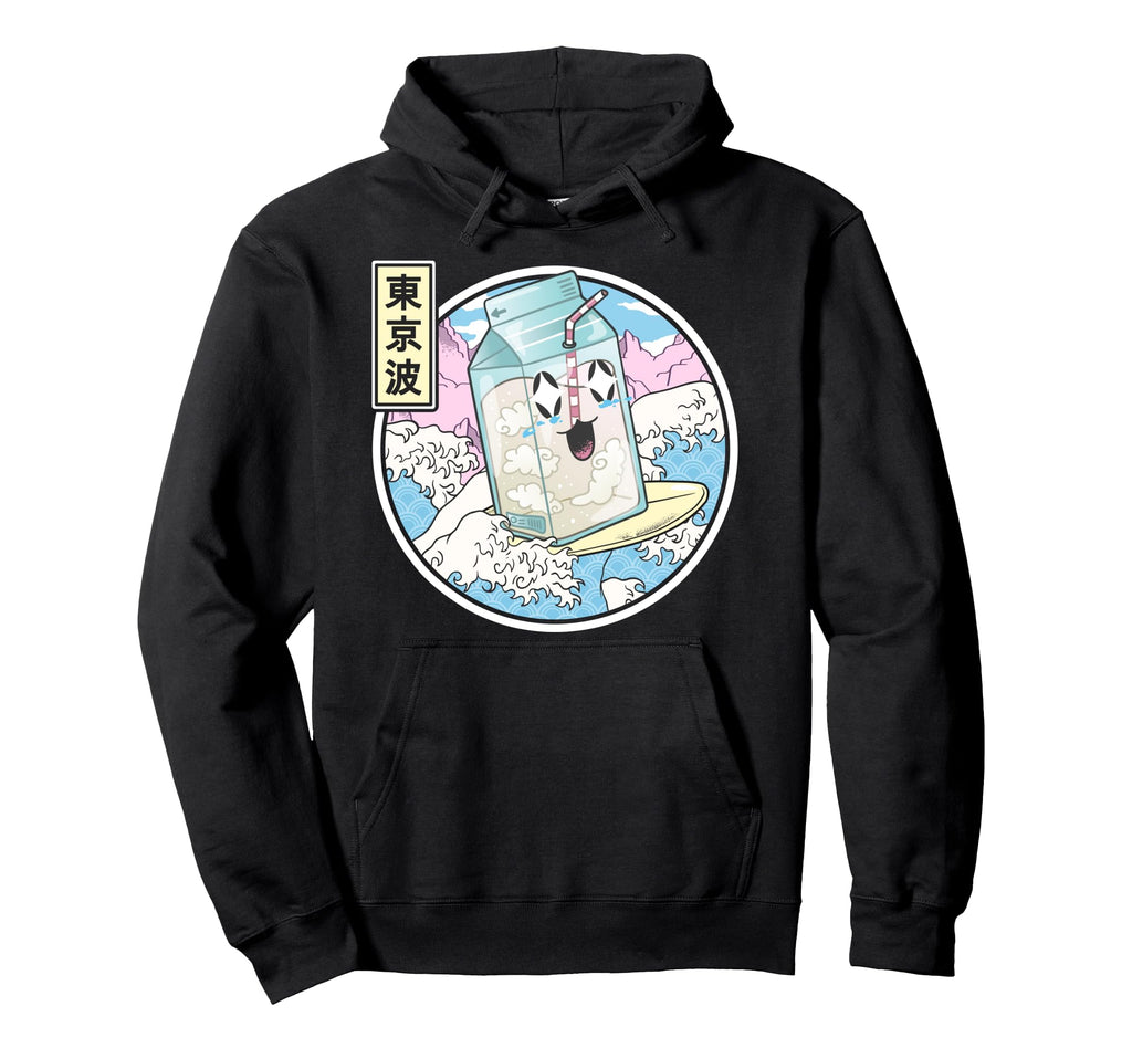 Surfing Milk Carton Japanese Wave Hoodie - Aesthetic Graphic for Adults - T-Shirt, Sweatshirt, Hoodie