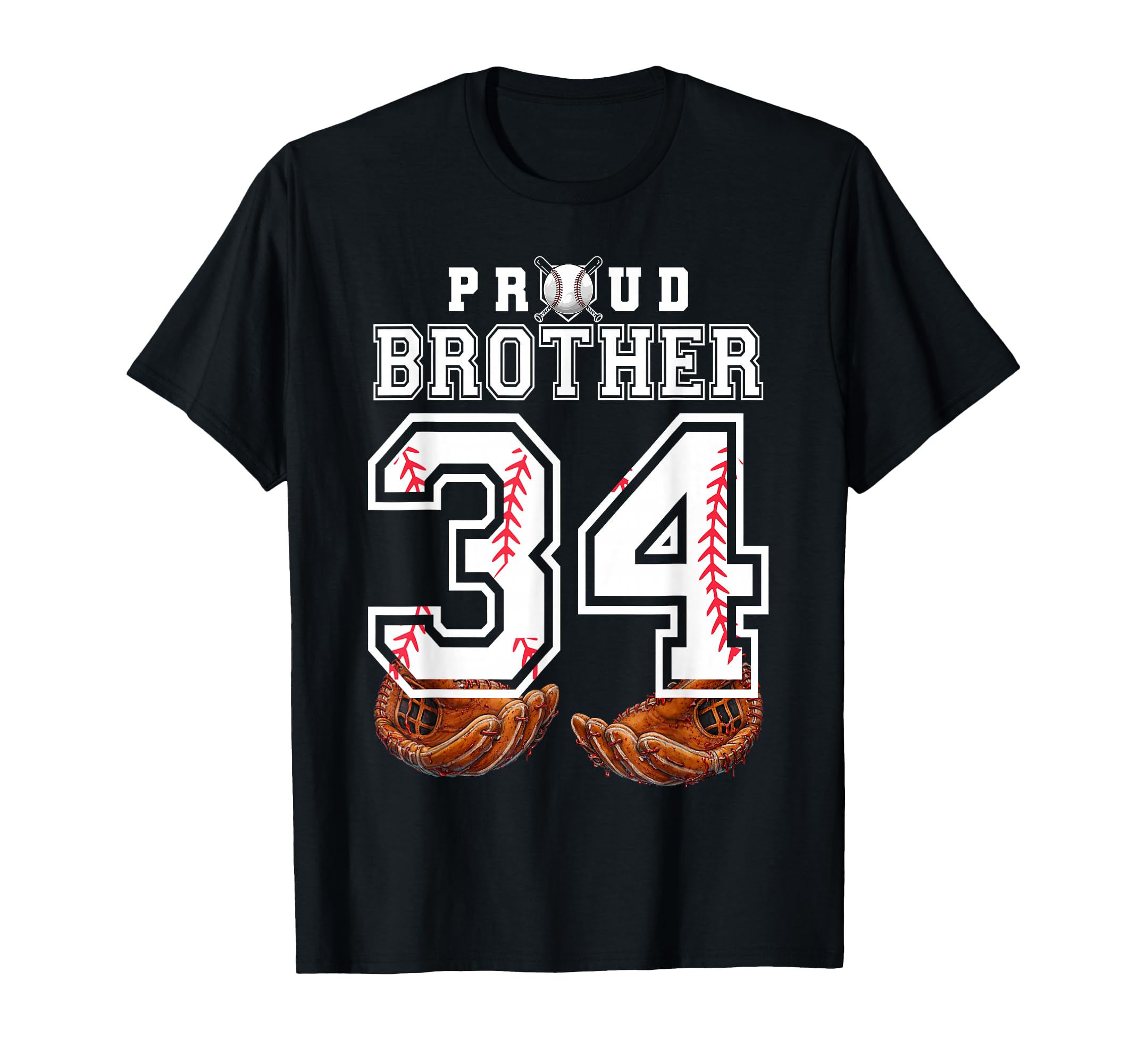 Proud Brother Baseball Player Number 34 T-Shirt - Custom Art Print Unisex - T-Shirt, Sweatshirt, Hoodie