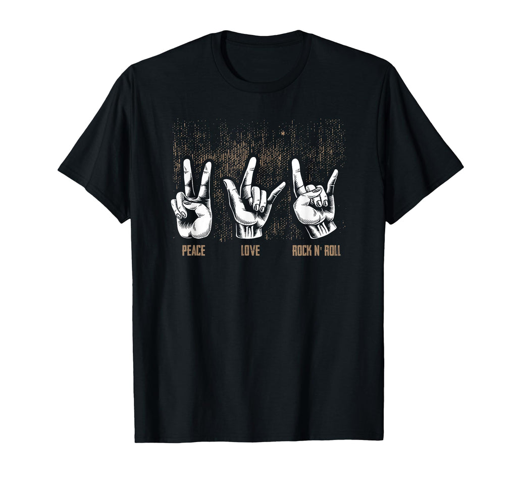 Peace Love Rock And Roll Guitar Hippie T-Shirt - Trendy Graphic Unisex - T-Shirt, Sweatshirt, Hoodie