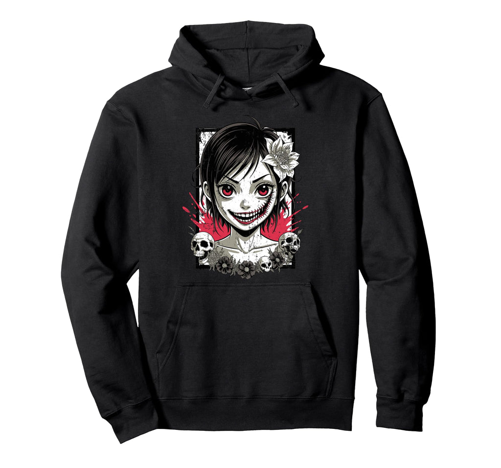 Horror Anime Goth Oni Mask Creepy Hoodie - Minimalist Print Men Women - T-Shirt, Sweatshirt, Hoodie