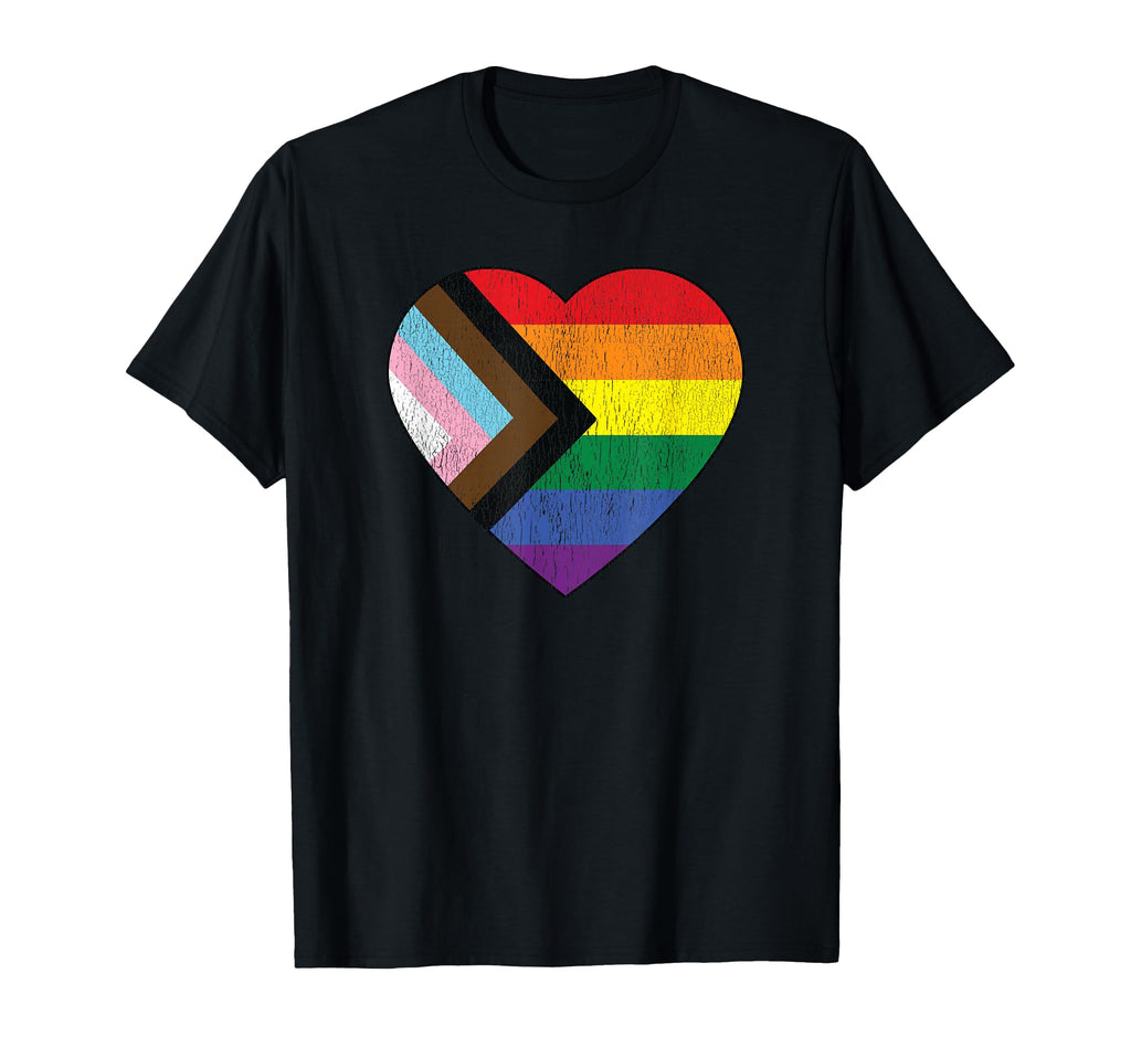 Progress Pride Flag Rainbow Heart Love T-Shirt - Trendy Graphic for Adults - T-Shirt, Sweatshirt, Hoodie