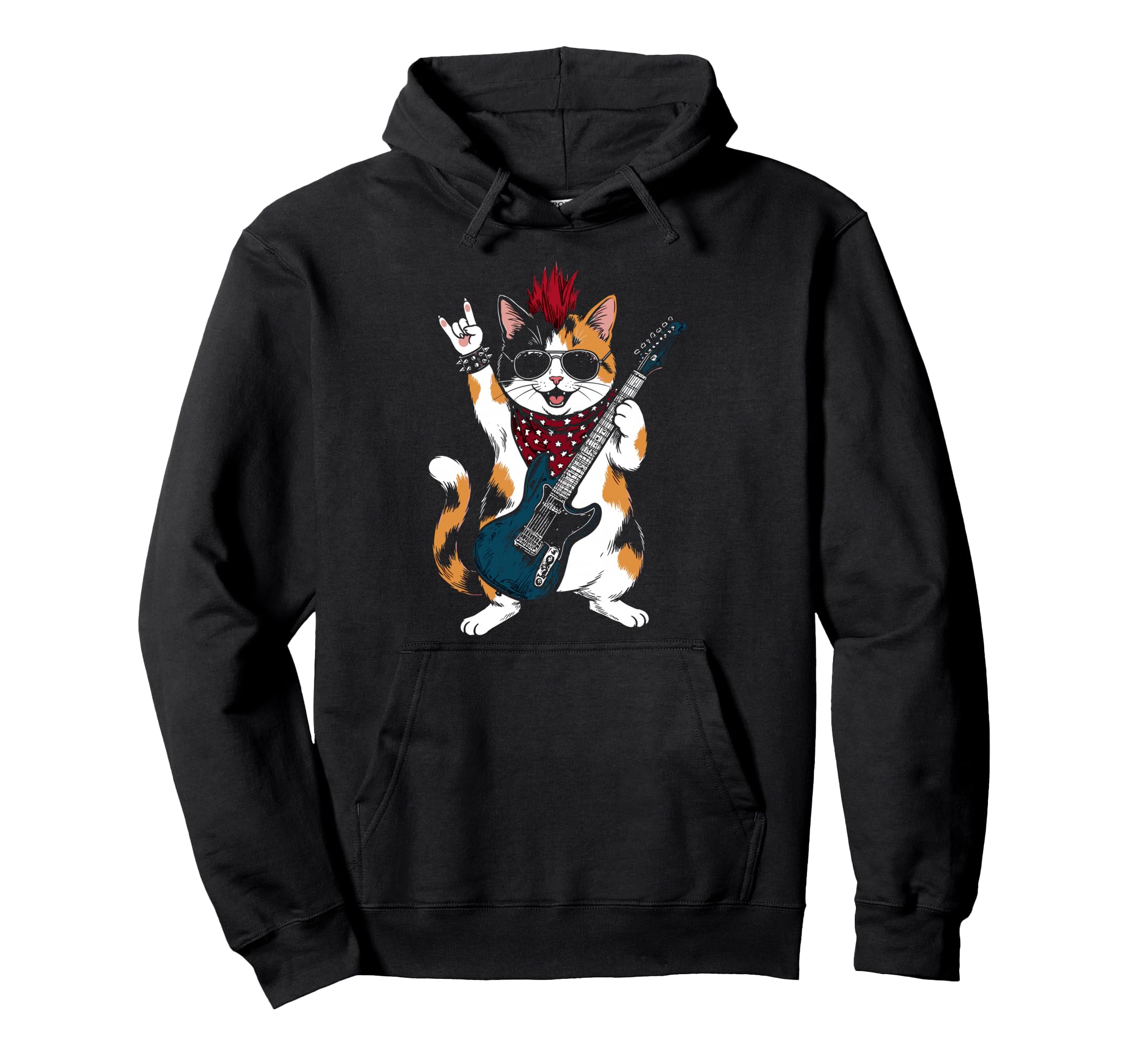 Funny Cat Playing Guitar Usa Patriotic Hoodie - Streetwear Style Unisex - T-Shirt, Sweatshirt, Hoodie
