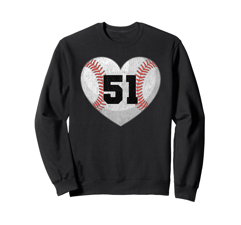 Baseball Number 51 Distressed Sweatshirt - Casual Everyday Wear Men Women - T-Shirt, Sweatshirt, Hoodie