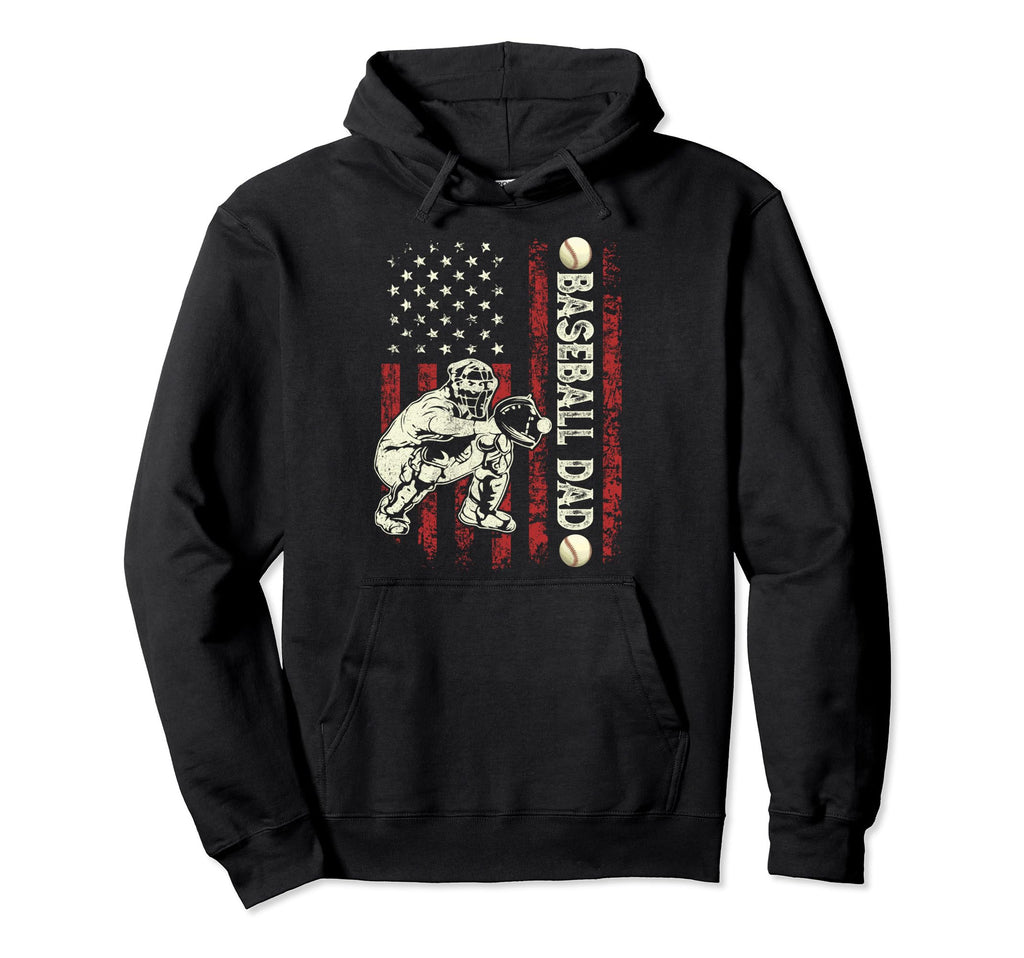 Fathers Day Baseball Dad Flag Gifts Hoodie - Aesthetic Graphic Men Women - T-Shirt, Sweatshirt, Hoodie