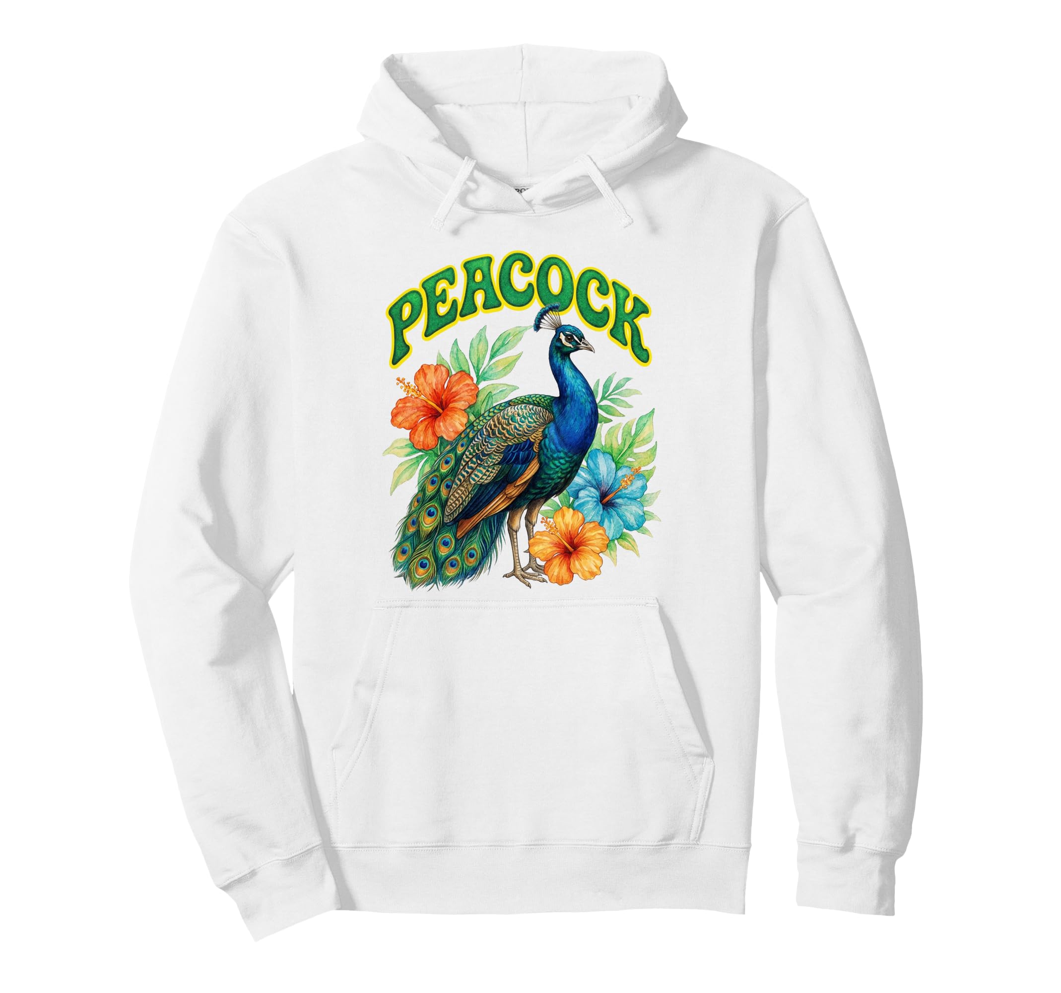 Peacock Groovy Floral Peacock Watercolor Hoodie - Unique Graphic Men Women - T-Shirt, Sweatshirt, Hoodie
