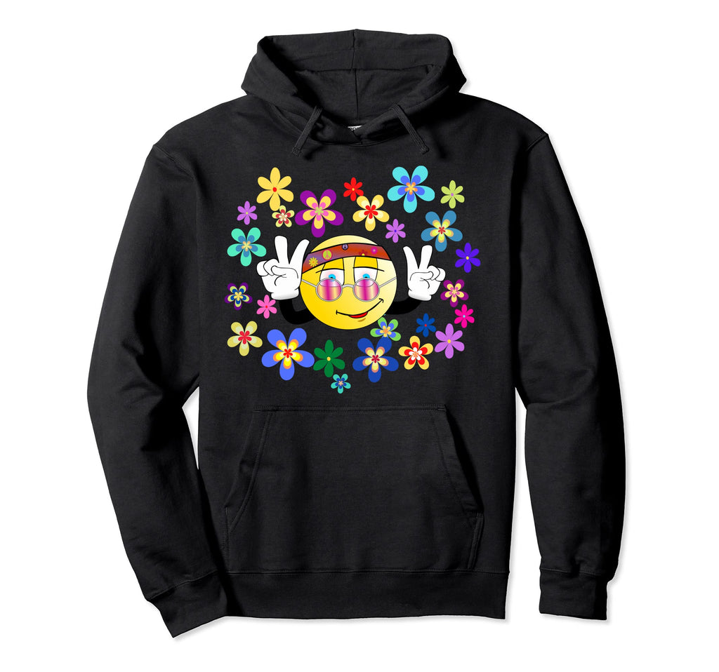 Groovy Flower Power Peace Sign Smiling Hoodie - Graphic Print for Adults - T-Shirt, Sweatshirt, Hoodie