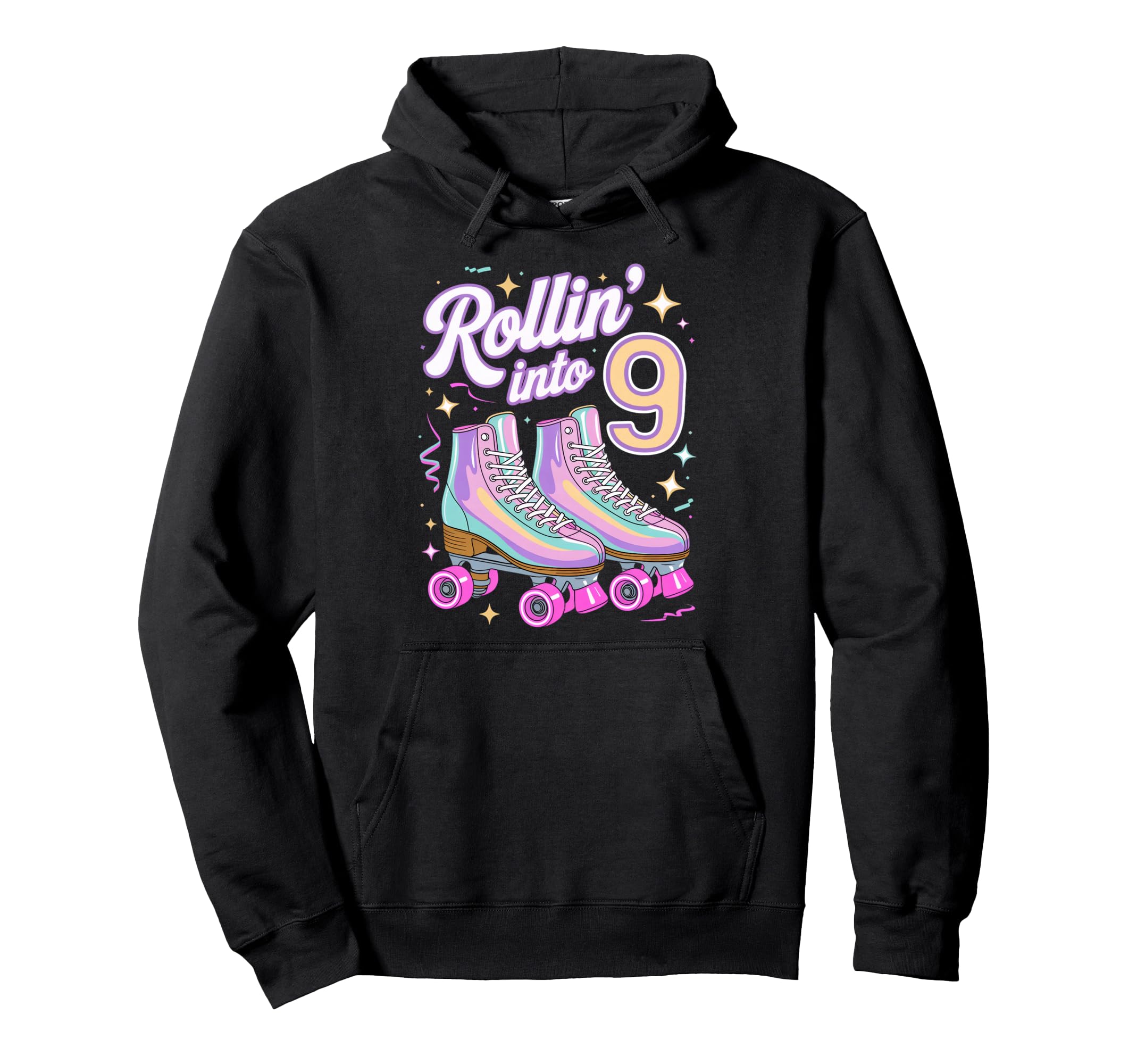 Rollin Into 9 Roller Skating 9Th Birthday Hoodie - Unique Graphic Unisex - T-Shirt, Sweatshirt, Hoodie