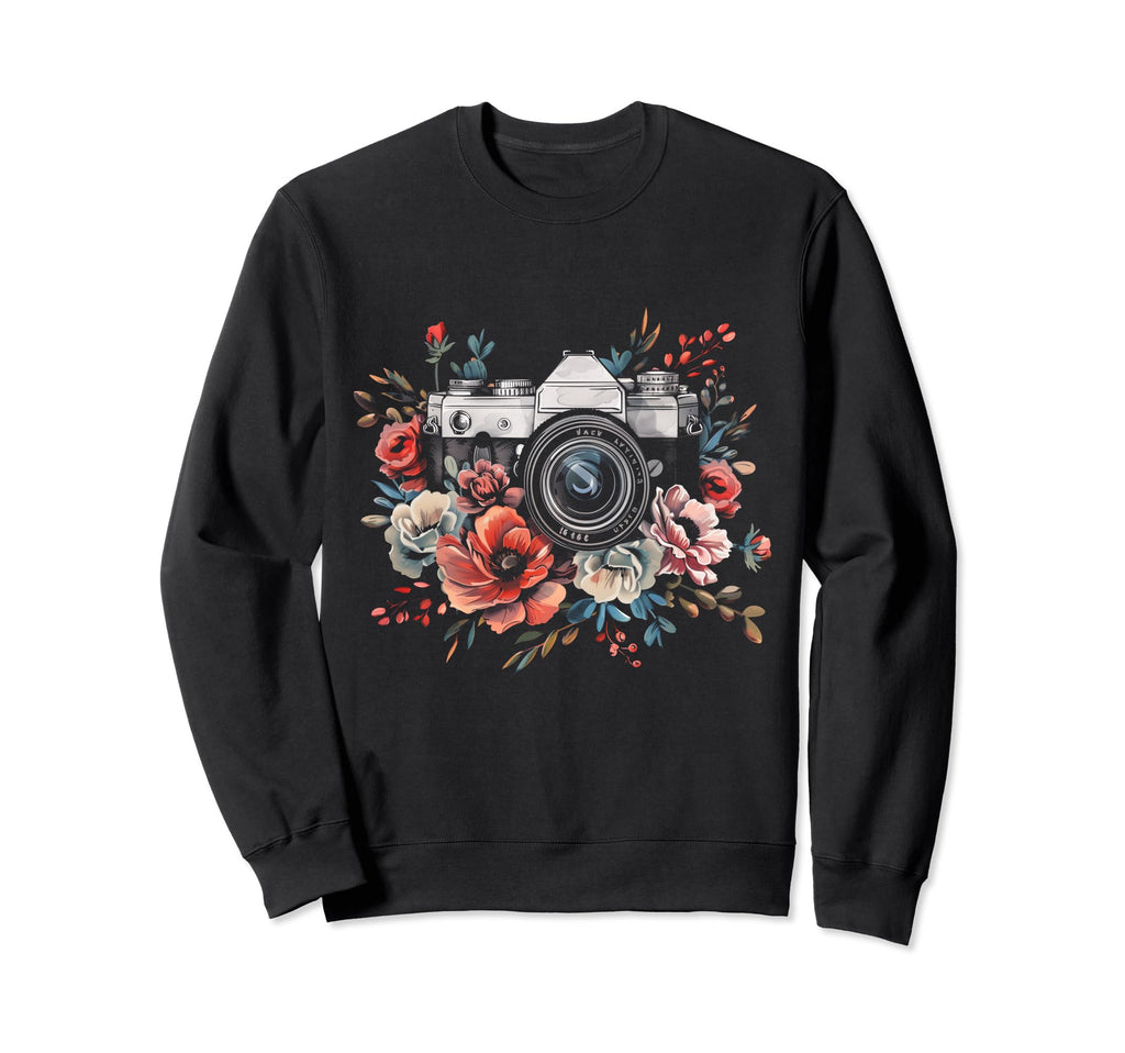 Photographer Camera Flowers Sweatshirt - Minimalist Print Unisex - T-Shirt, Sweatshirt, Hoodie