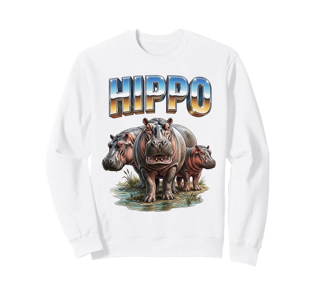 Hippo 70S 90S Hippo Animal Lover Sweatshirt - Streetwear Style Unisex - T-Shirt, Sweatshirt, Hoodie
