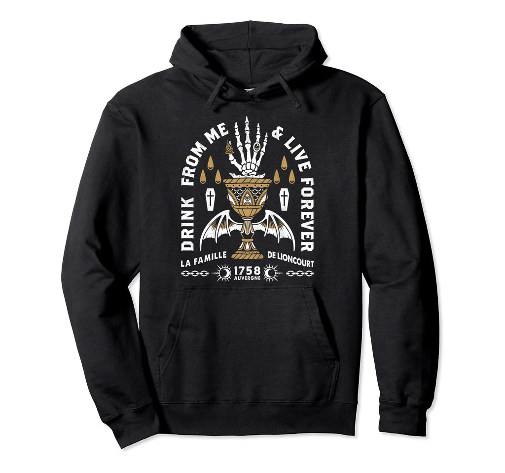 Drink From Me Vampire Distressed Hoodie - Minimalist Print Men Women - T-Shirt, Sweatshirt, Hoodie