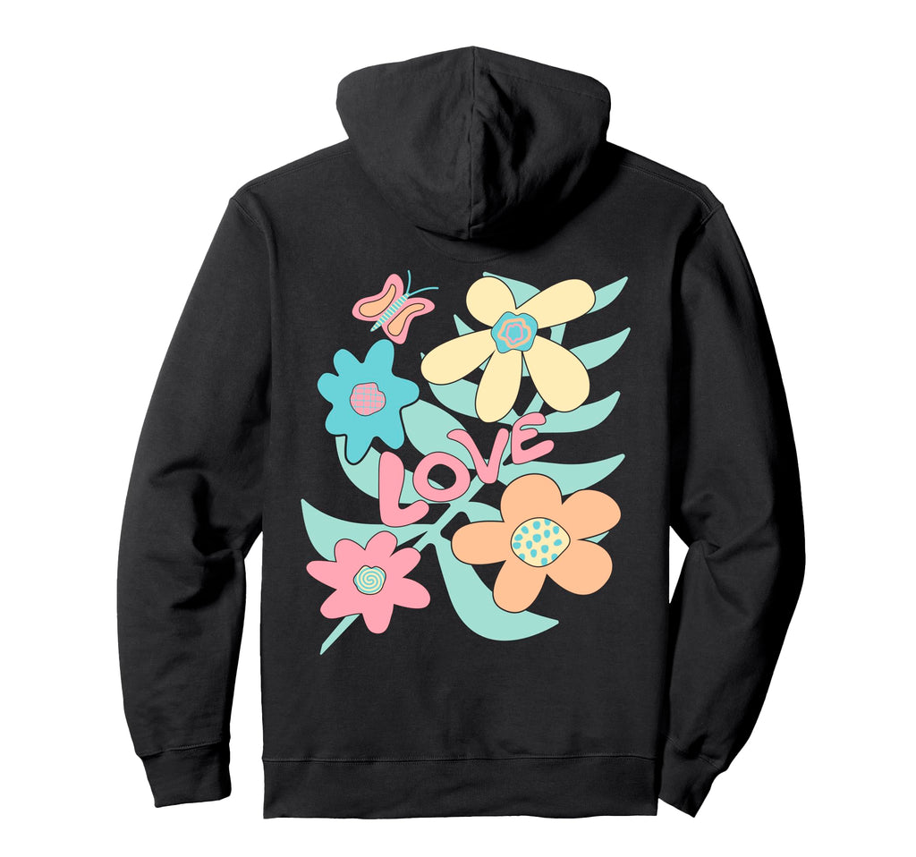 Boho Flowers Back Side Hoodie - Trendy Graphic for Adults - T-Shirt, Sweatshirt, Hoodie