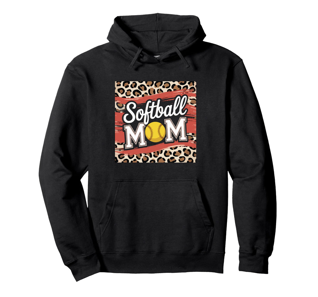 Softball Mom Leopard Funny Baseball Mom Hoodie - Unique Graphic Men Women - T-Shirt, Sweatshirt, Hoodie