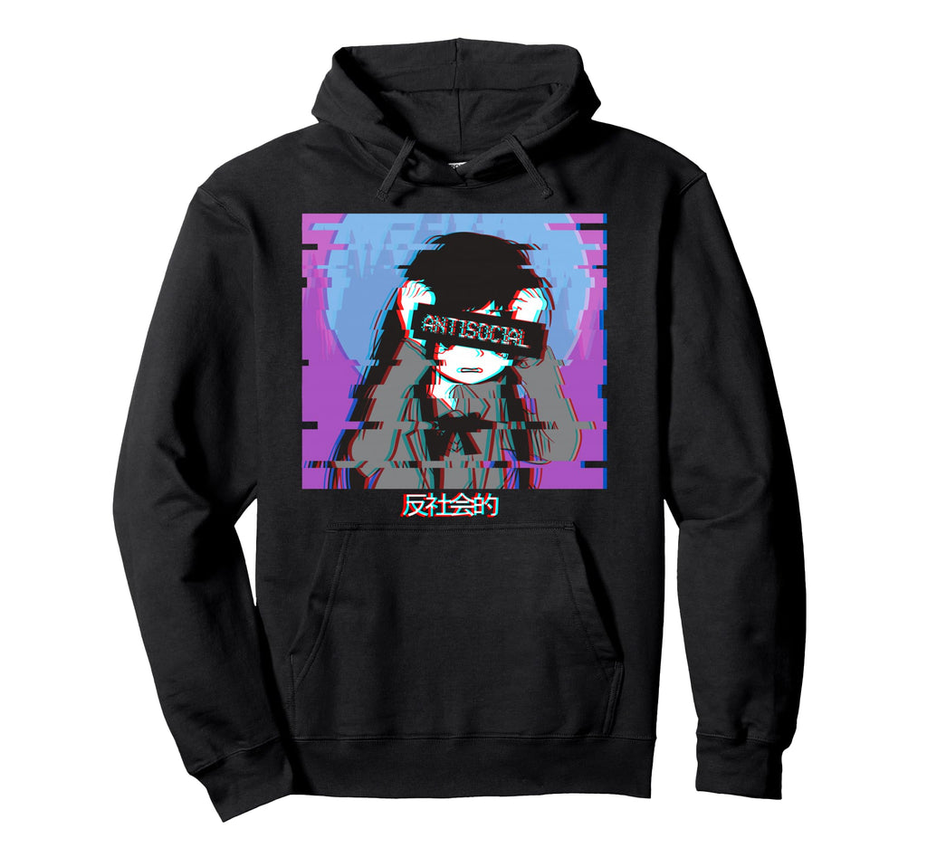 Antisocial Sad Anime Japanese Hoodie - Minimalist Print for Adults - T-Shirt, Sweatshirt, Hoodie