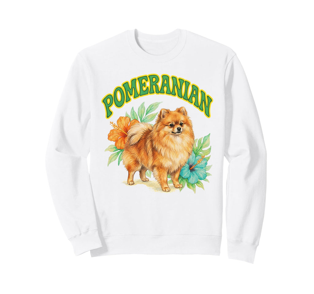 Pomeranian Groovy Floral Watercolor Sweatshirt - Custom Art Print Unisex - T-Shirt, Sweatshirt, Hoodie