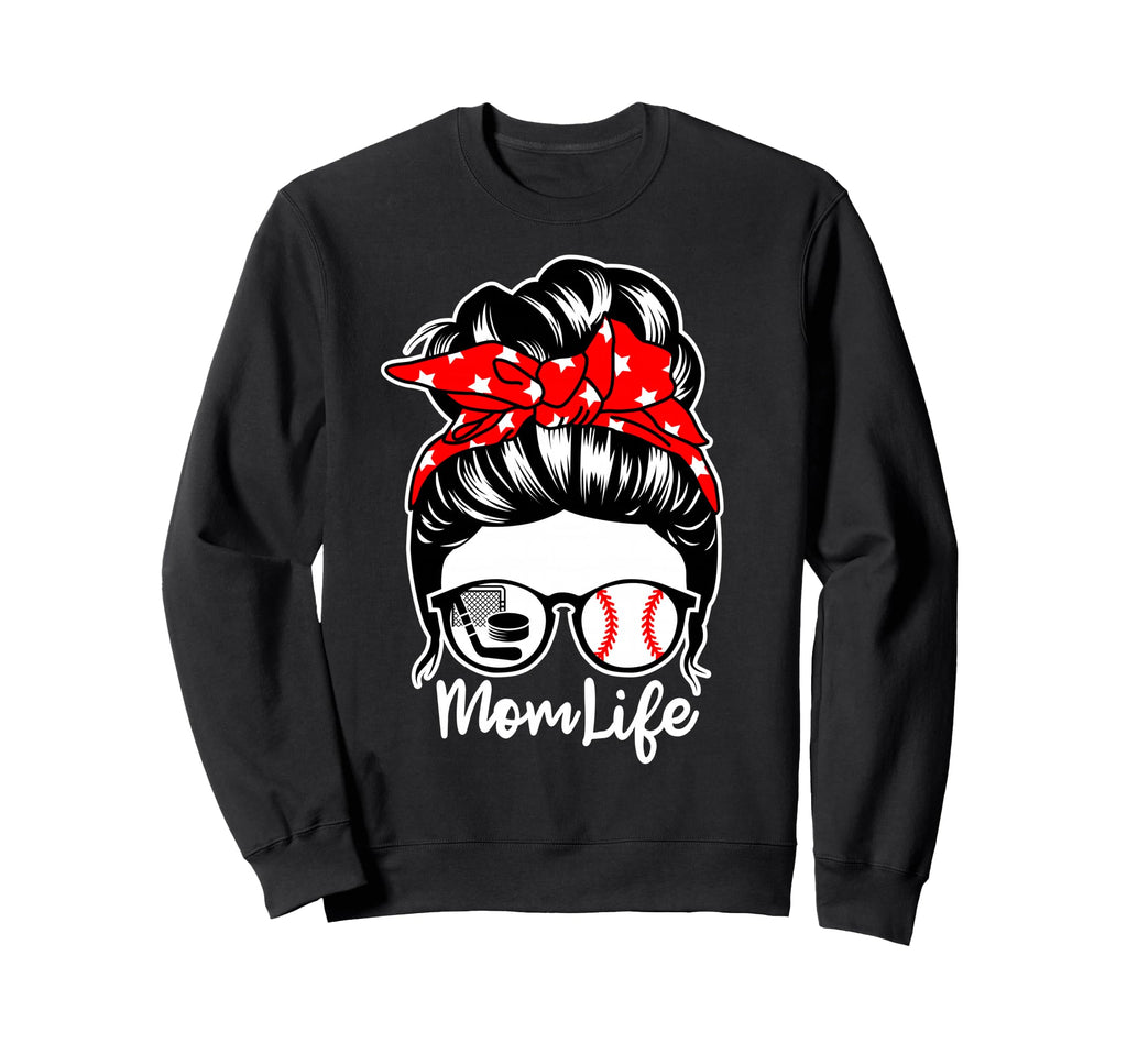 Mom Life Messy Bun Hair Baseball Sweatshirt - Trendy Graphic for Adults - T-Shirt, Sweatshirt, Hoodie