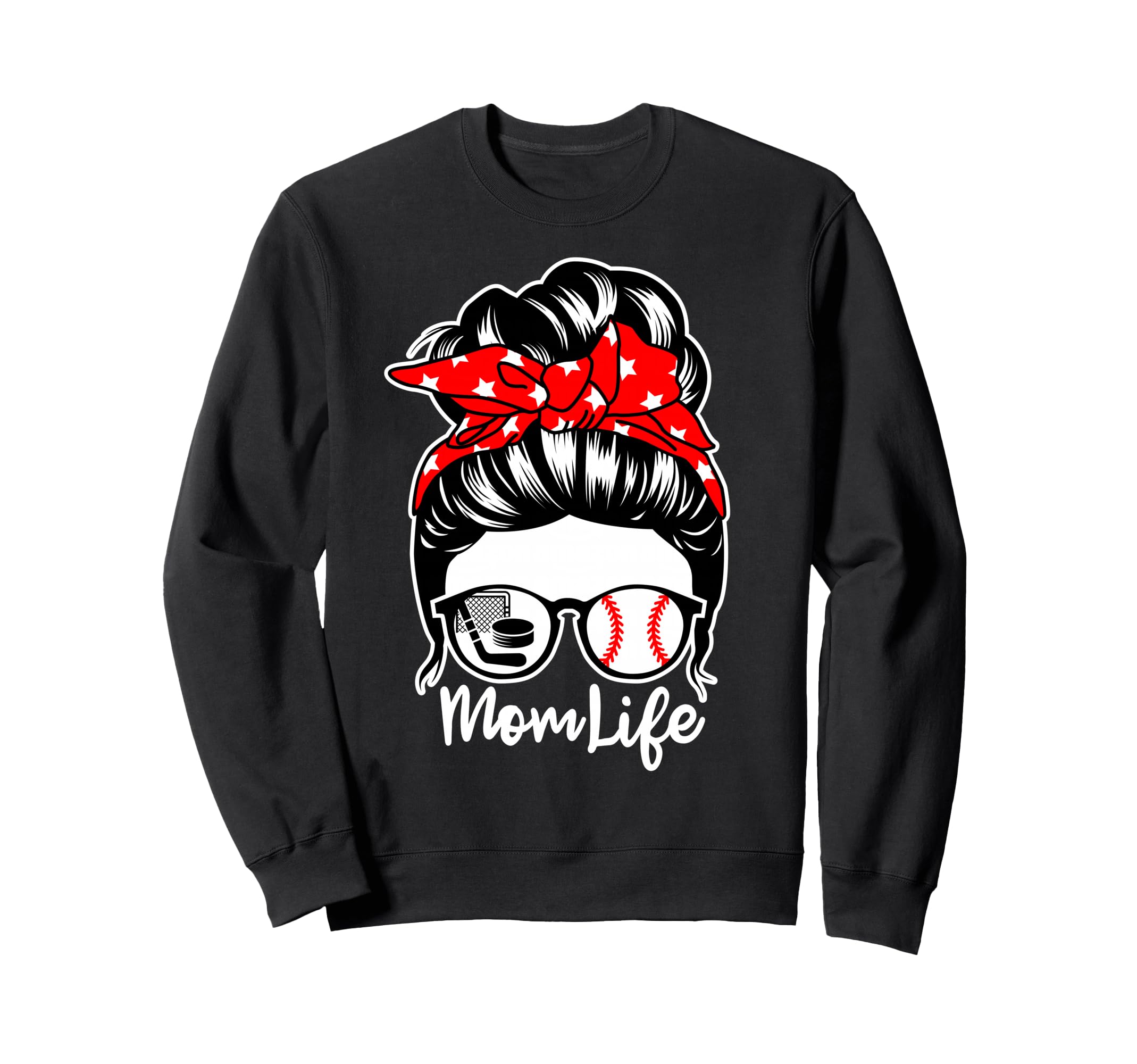Mom Life Messy Bun Hair Baseball Sweatshirt - Trendy Graphic for Adults - T-Shirt, Sweatshirt, Hoodie
