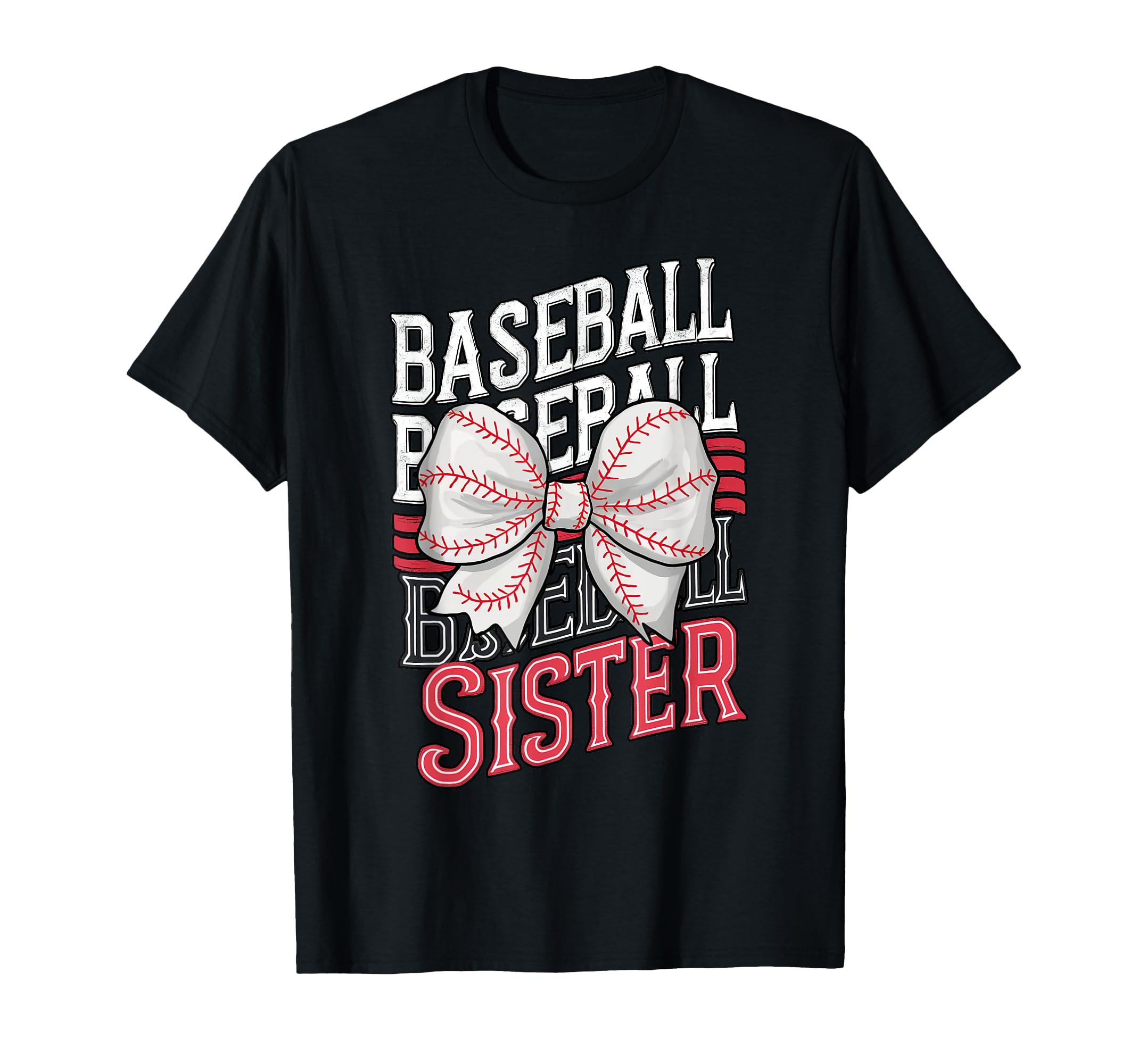 Baseball Sister Red Stitching Bow Fan T-Shirt - Trendy Graphic for Adults - T-Shirt, Sweatshirt, Hoodie