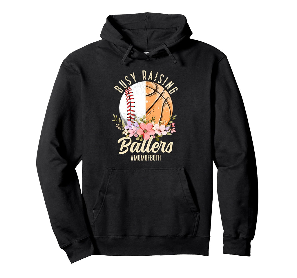 Baseball Basketball Mom Both Busy Raising Hoodie - Trendy Graphic Unisex - T-Shirt, Sweatshirt, Hoodie
