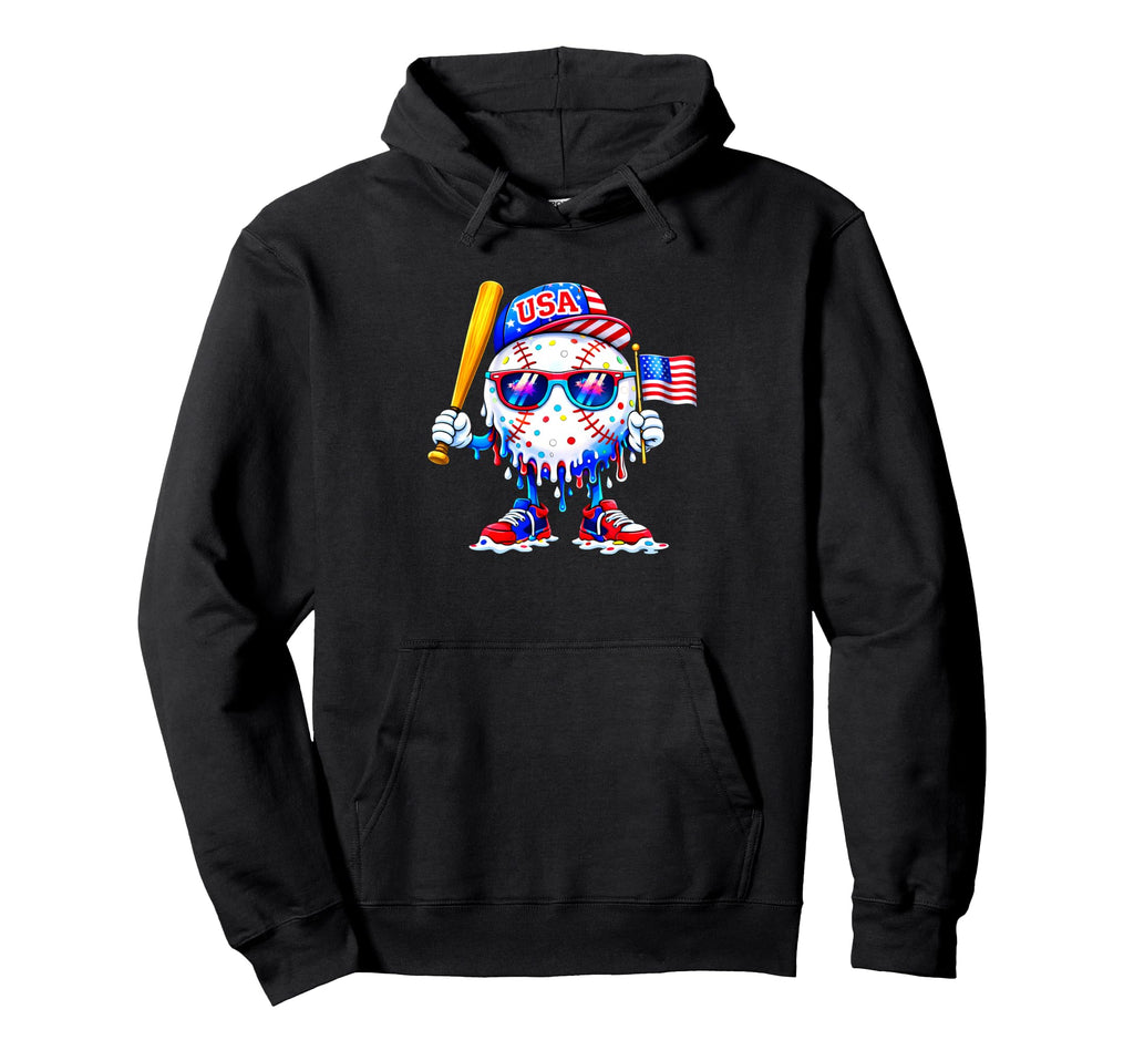 Baseball 4Th July Usa Flag Patriotic Funny Hoodie - Graphic Print Unisex - T-Shirt, Sweatshirt, Hoodie