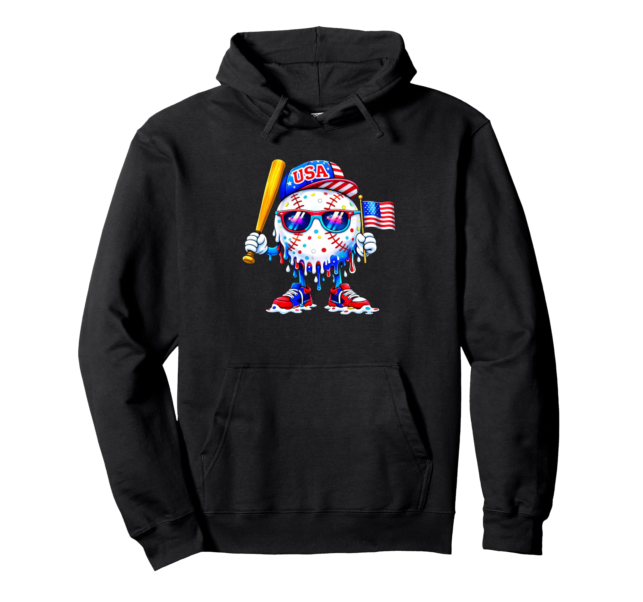 Baseball 4Th July Usa Flag Patriotic Funny Hoodie - Graphic Print Unisex - T-Shirt, Sweatshirt, Hoodie