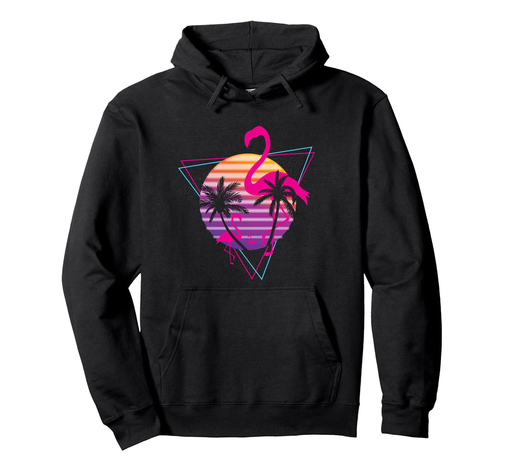 80S Flamingo Palm Sunset Synthwave Hoodie - Novelty Apparel for Adults - T-Shirt, Sweatshirt, Hoodie
