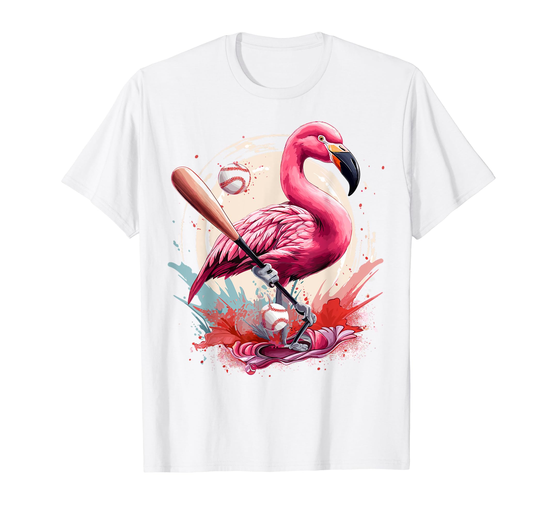 Flamingo Playing Baseball Funny Baseball T-Shirt - Custom Art Print Unisex - T-Shirt, Sweatshirt, Hoodie