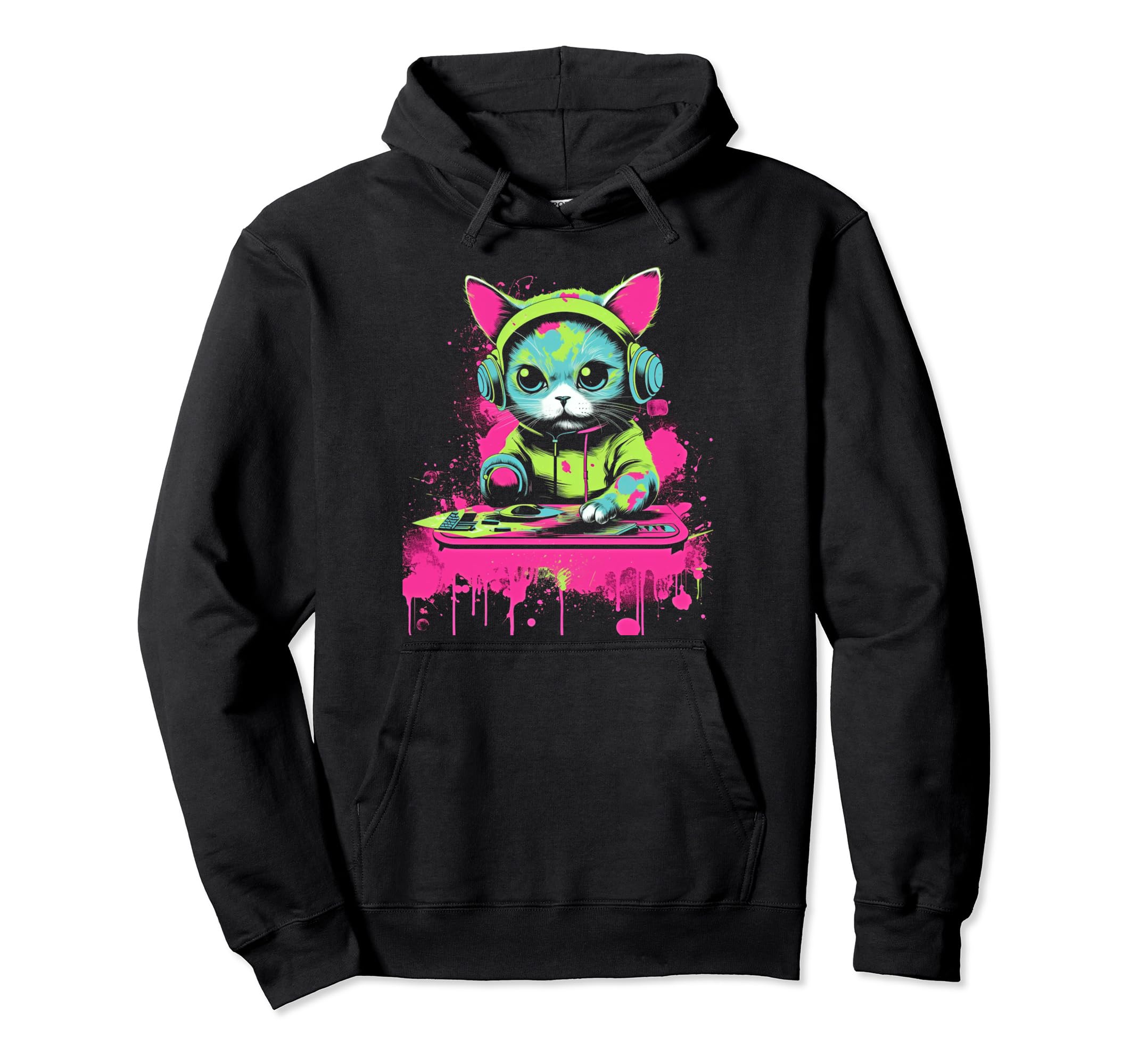 Kawaii Cat Dj Japanese Edm Y2K Aesthetic 12 Hoodie - Graphic Print Unisex - T-Shirt, Sweatshirt, Hoodie