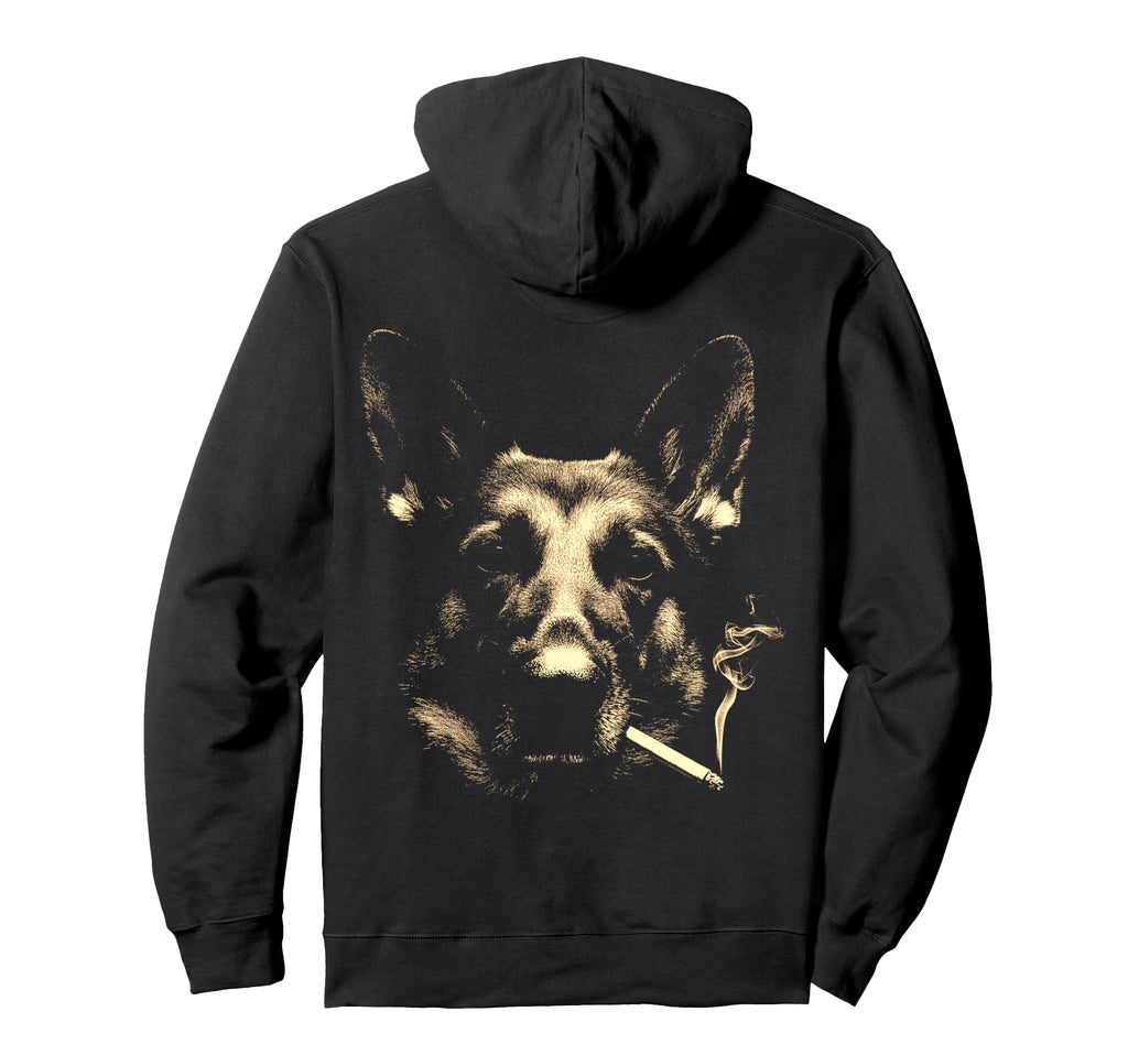 German Shepherd Smoking Cigarette Grunge Hoodie - Graphic Print Unisex - T-Shirt, Sweatshirt, Hoodie