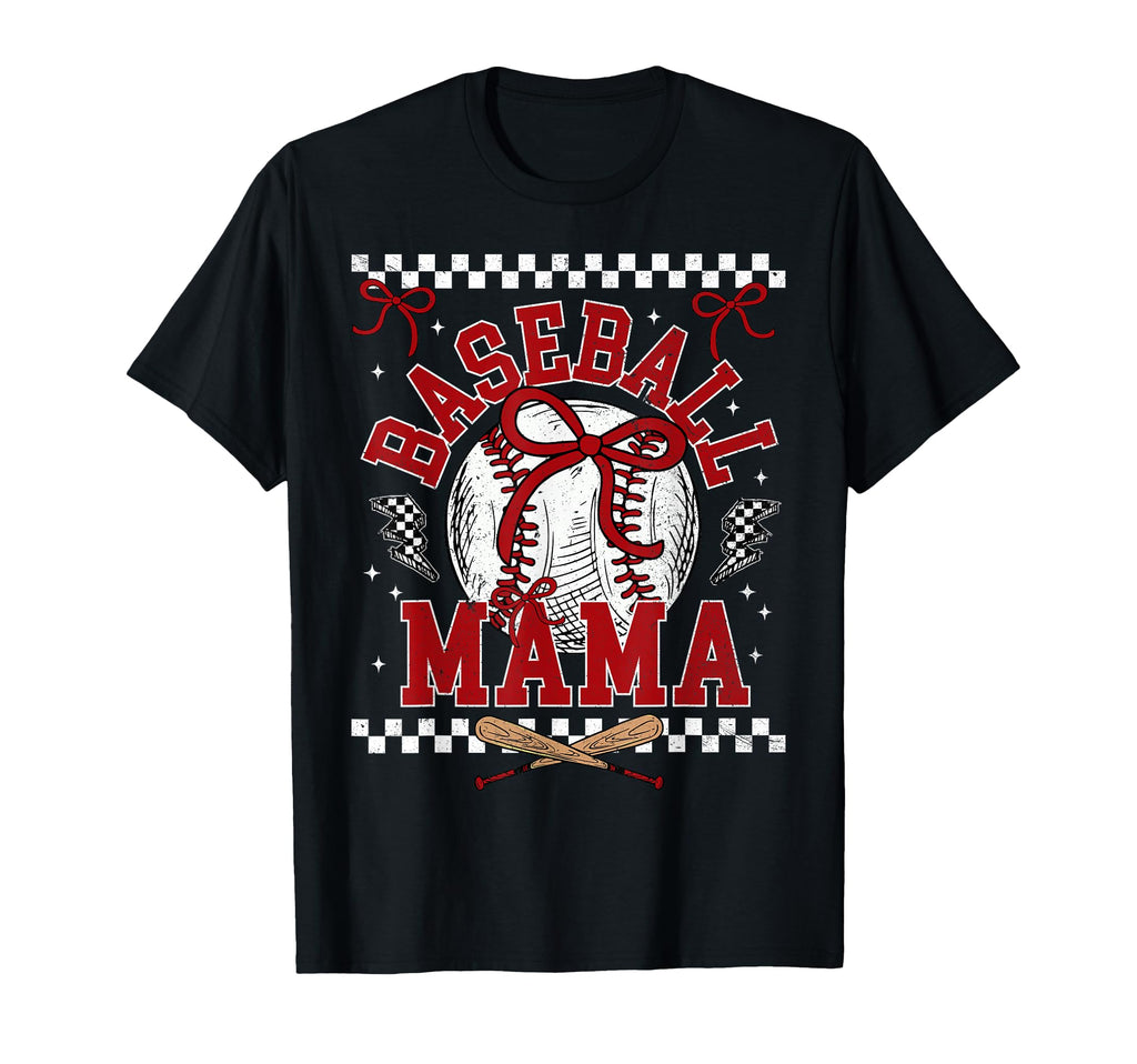 Checkered Baseball Mama Bow Game Day T-Shirt - Unique Graphic Men Women - T-Shirt, Sweatshirt, Hoodie