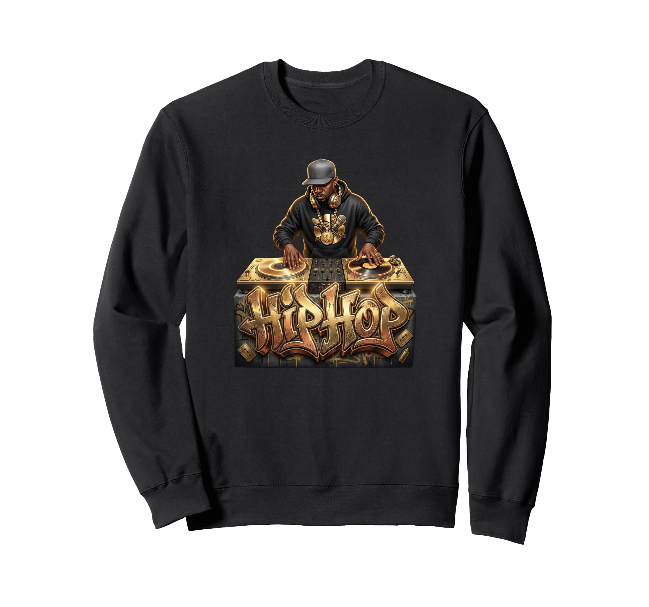 Hip Hop Gold Turntable Streetwear Sweatshirt - Minimalist Print Men Women - T-Shirt, Sweatshirt, Hoodie
