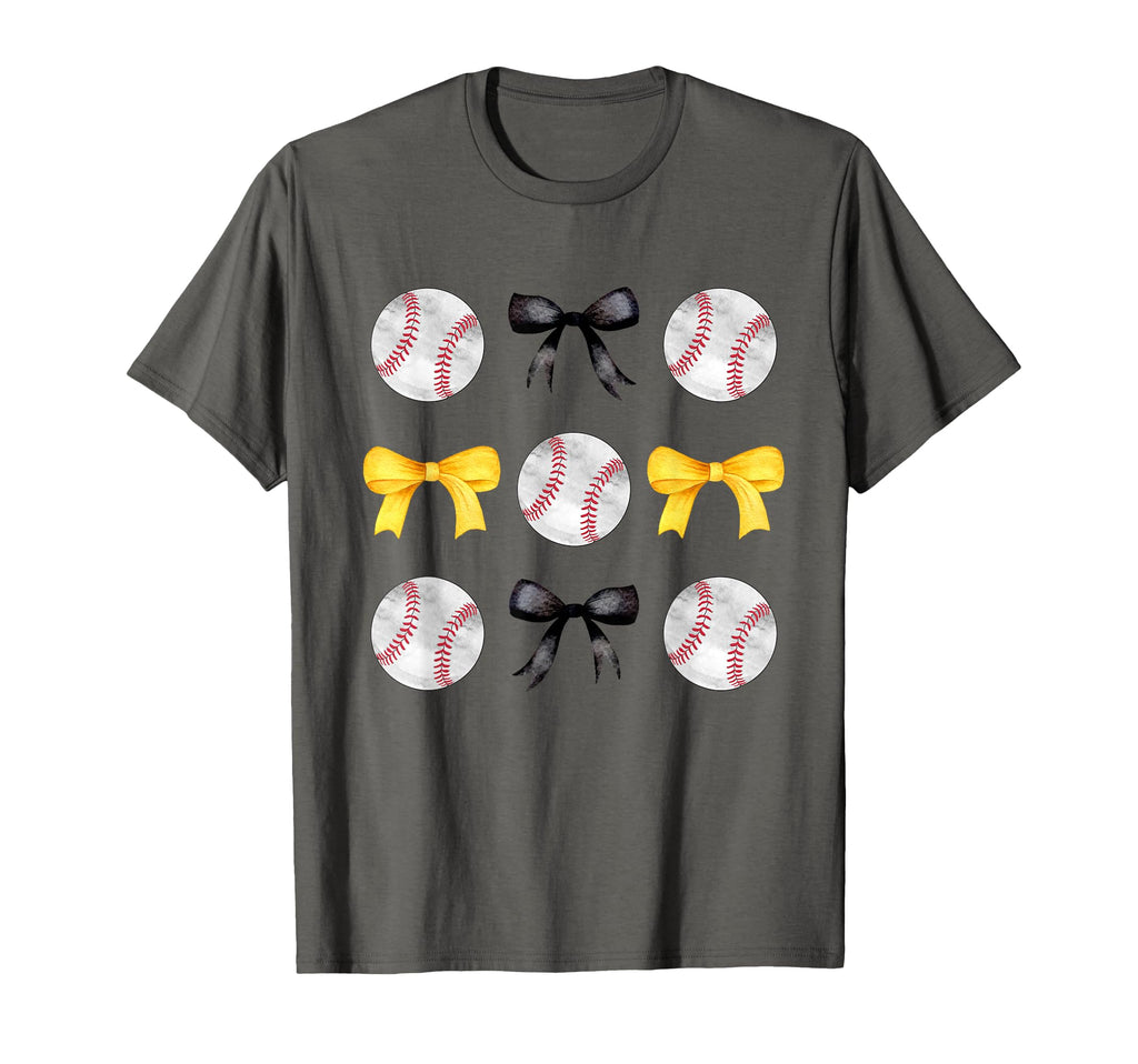 Baseballs Black Yellow Bows Ball Mom T-Shirt - Casual Everyday Wear Unisex - T-Shirt, Sweatshirt, Hoodie