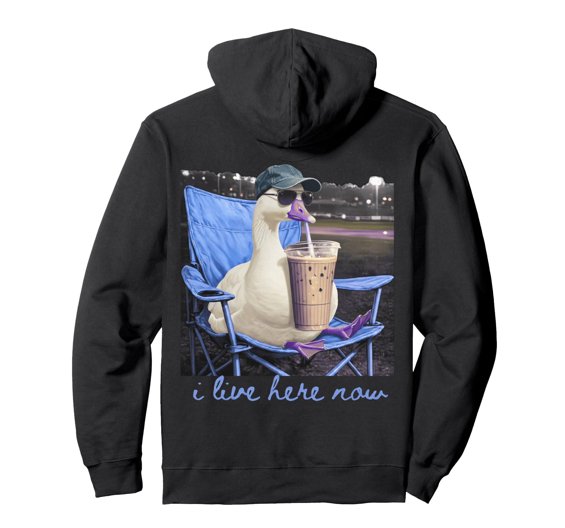 I Live Here Now Goose Coffee Ballfield Hoodie - Minimalist Print Men Women - T-Shirt, Sweatshirt, Hoodie