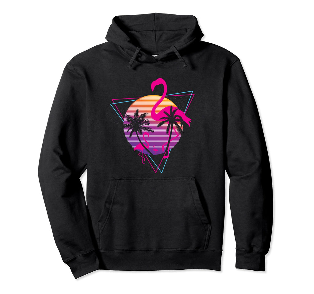 80S Flamingo Palm Sunset Synthwave Vaporwave Hoodie - Graphic Print Unisex - T-Shirt, Sweatshirt, Hoodie