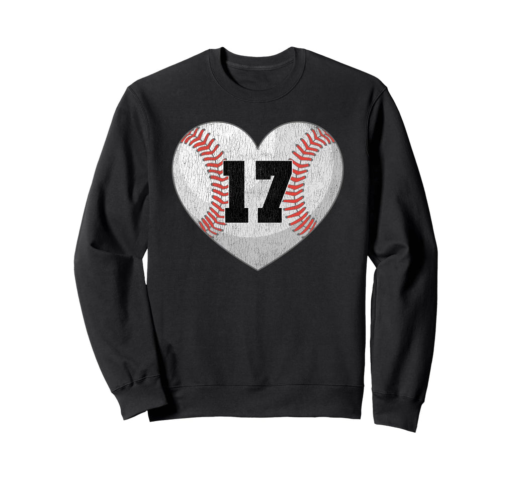 Baseball Number 17 Distressed Heart Sweatshirt - Graphic Print Unisex - T-Shirt, Sweatshirt, Hoodie