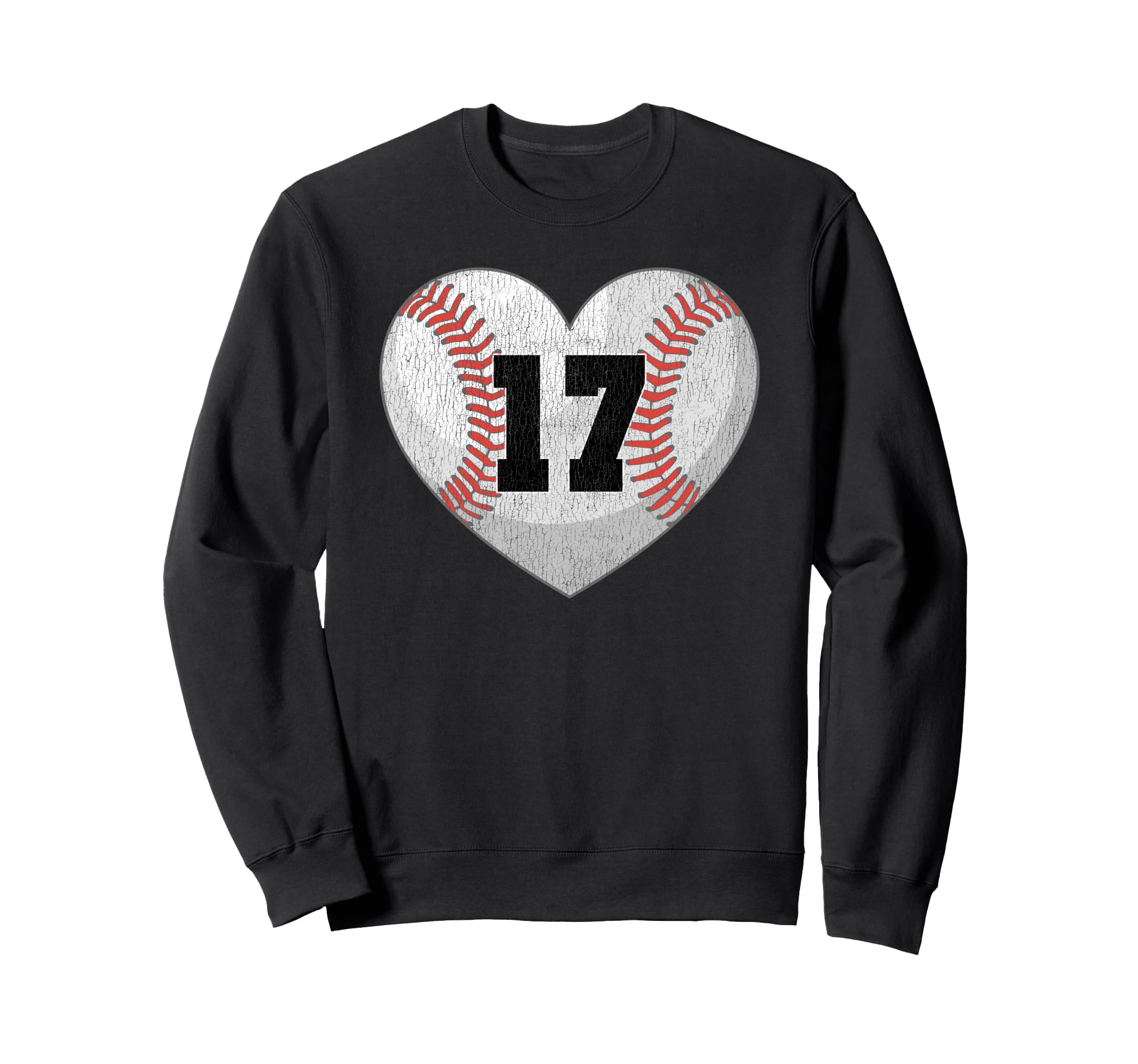 Baseball Number 17 Distressed Heart Sweatshirt - Graphic Print Unisex - T-Shirt, Sweatshirt, Hoodie