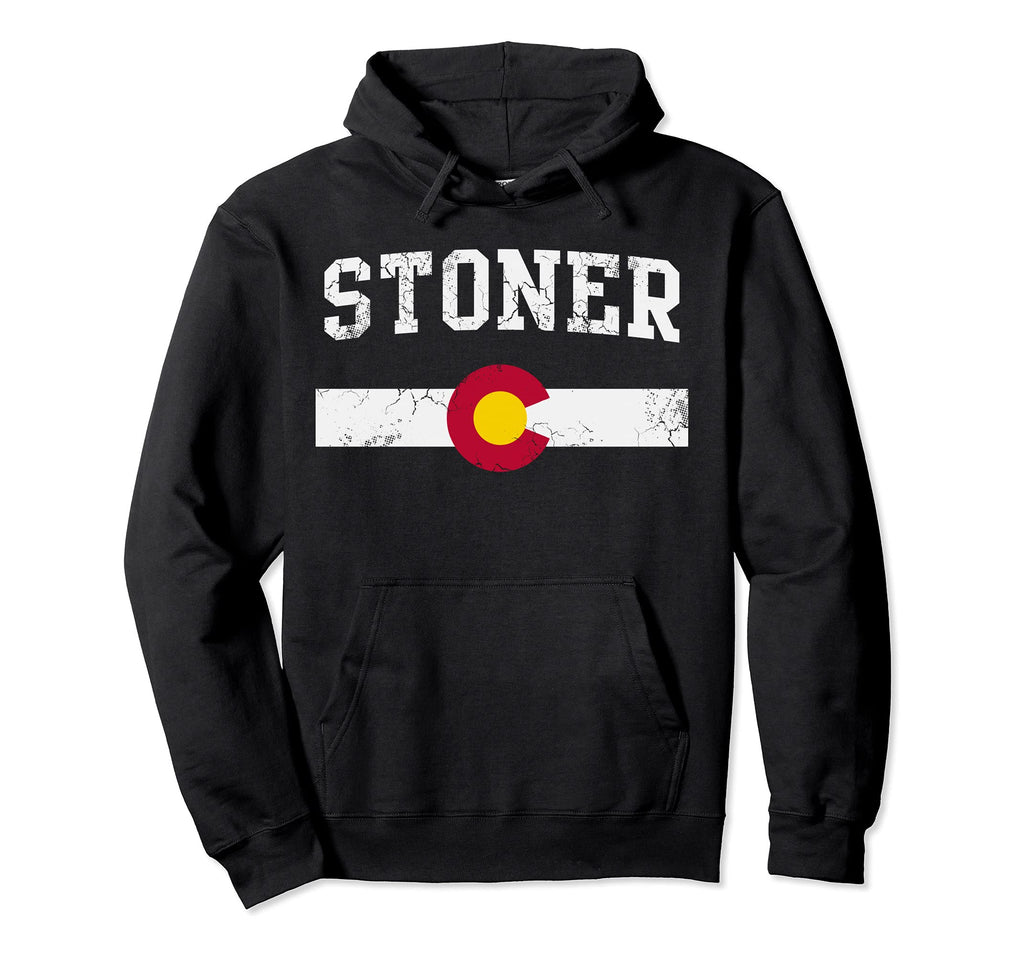 Colorado Stoner Flag Distressed Hoodie - Casual Everyday Wear Men Women - T-Shirt, Sweatshirt, Hoodie