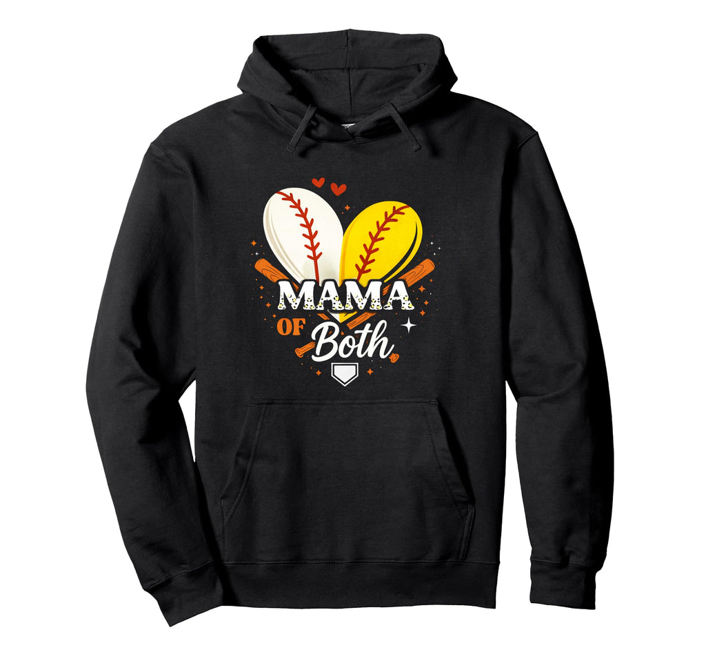 Mama Both Baseball Softball Game Day Hoodie - Fun Novelty Design Men Women - T-Shirt, Sweatshirt, Hoodie