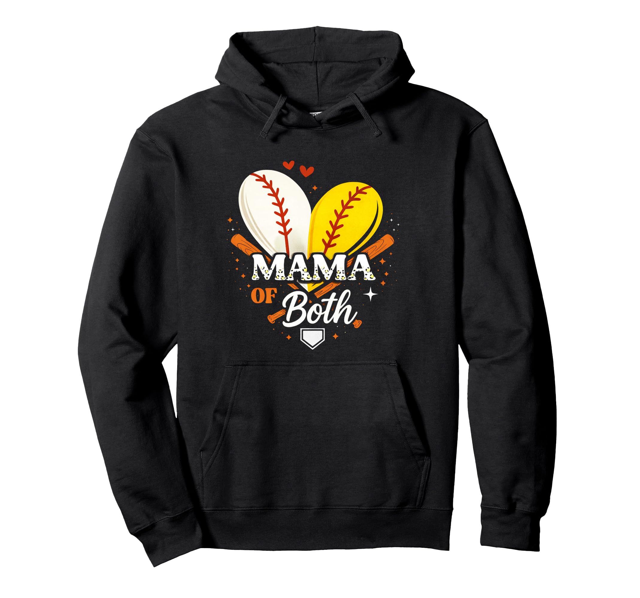 Mama Both Baseball Softball Game Day Hoodie - Fun Novelty Design Men Women - T-Shirt, Sweatshirt, Hoodie