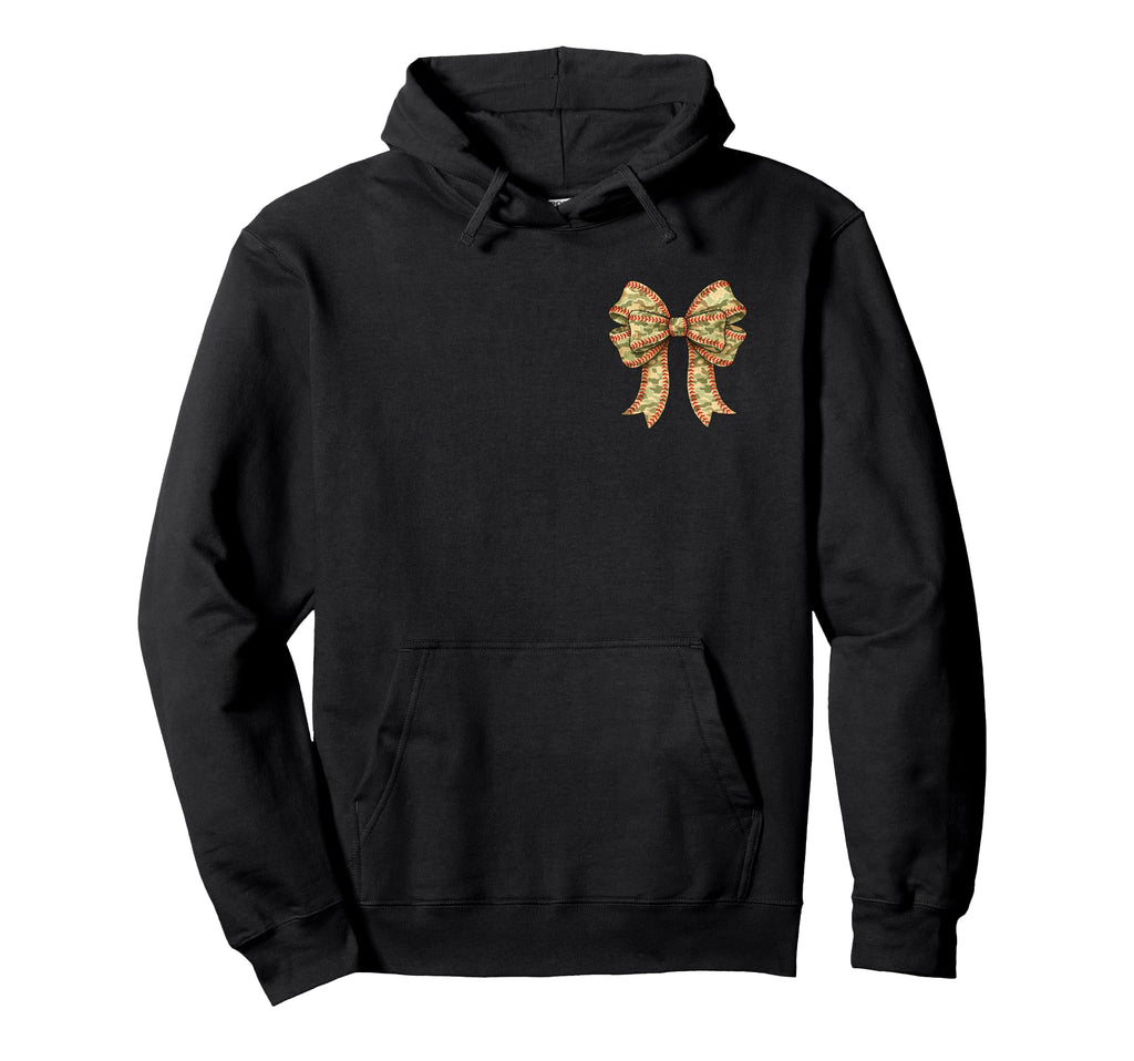 2 Sided Camo Coquette Bow Baseball Mama Hoodie - Trendy Graphic Unisex - T-Shirt, Sweatshirt, Hoodie